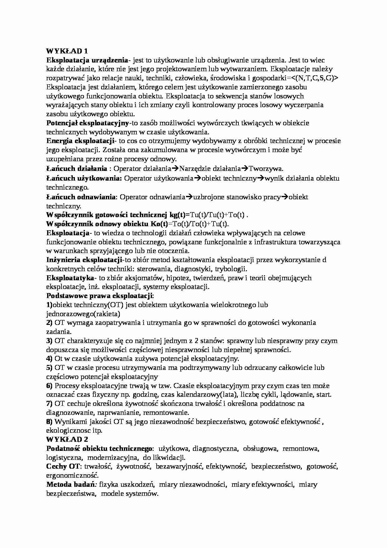 Podstawy eksploatacji technicznej - wykłady - strona 1