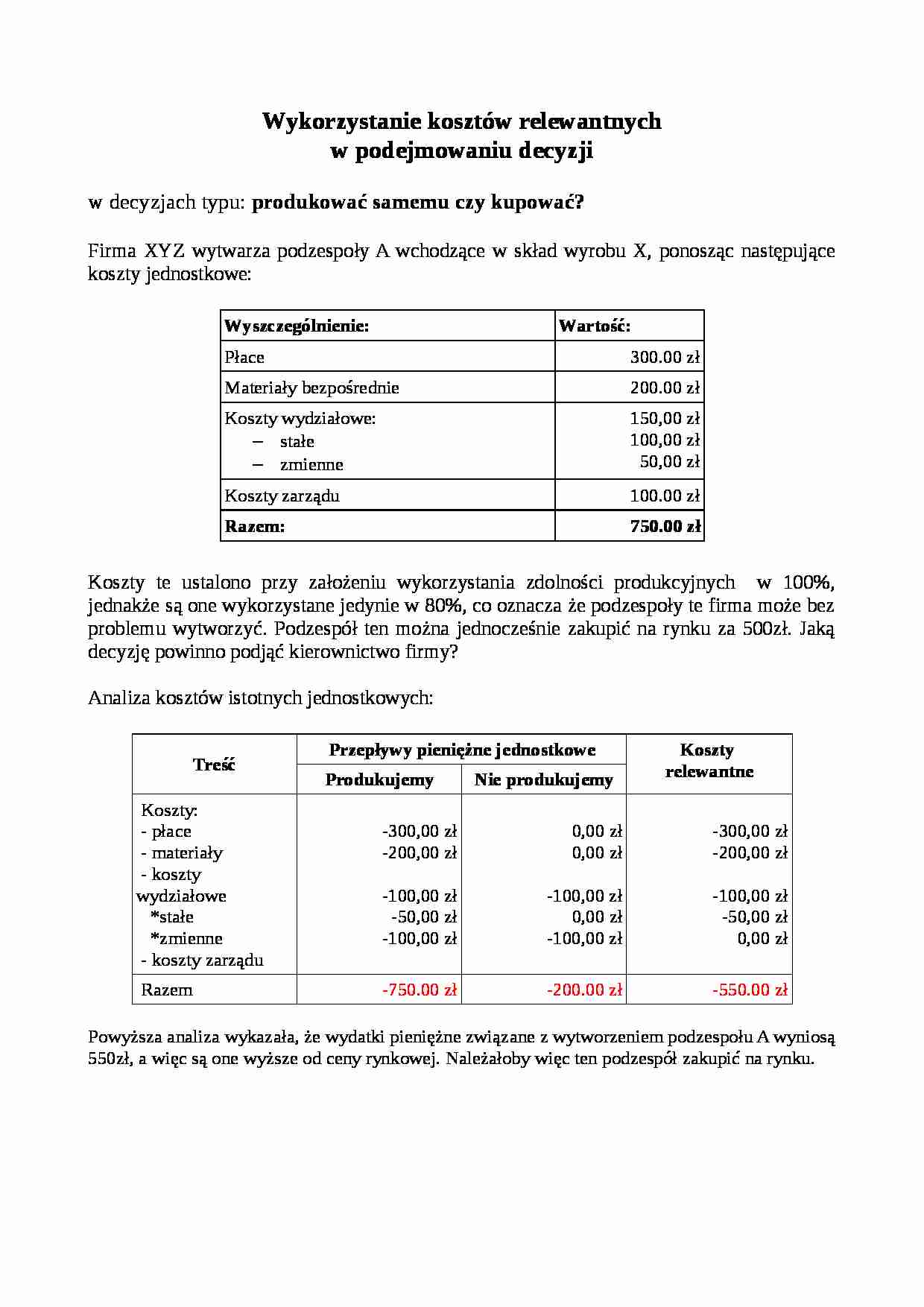 Zadanie na koszty relewantne - strona 1