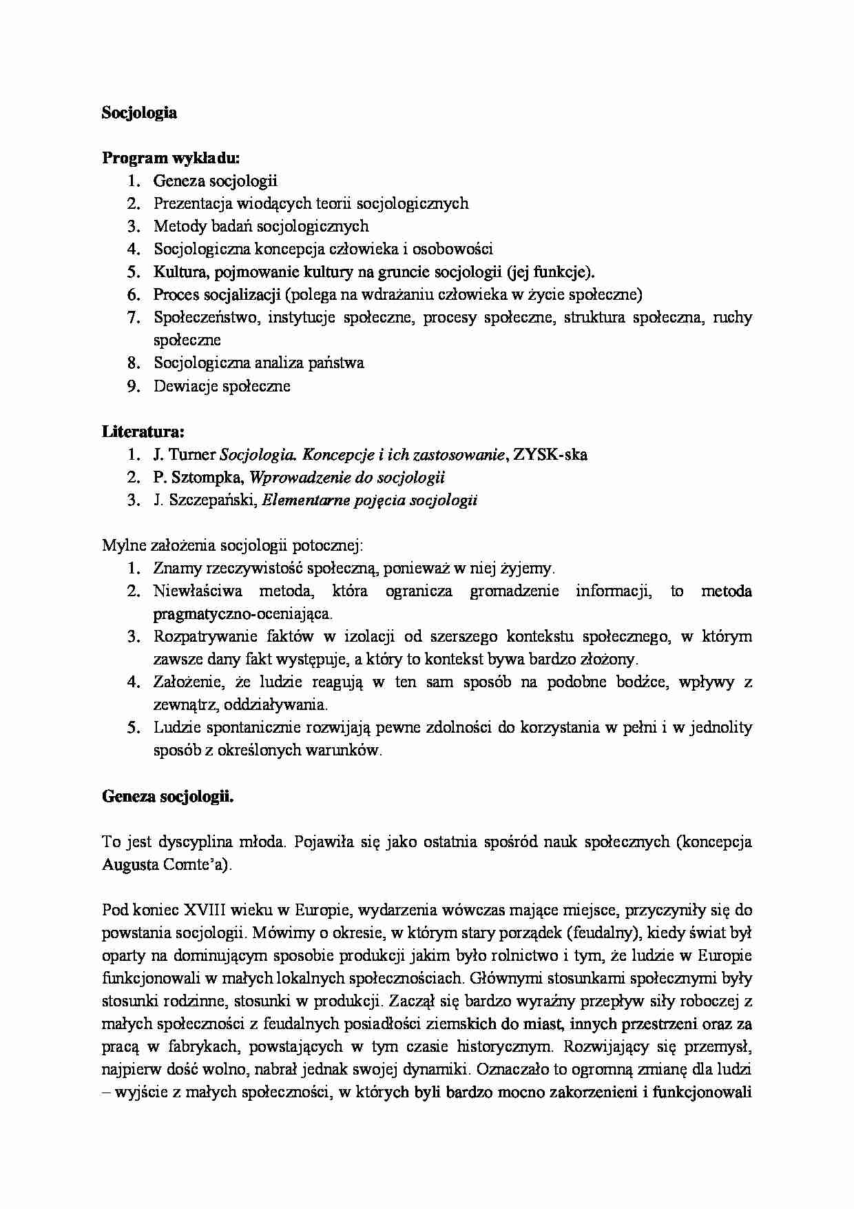 Socjologia - geneza, metody badań socjologicznych - strona 1
