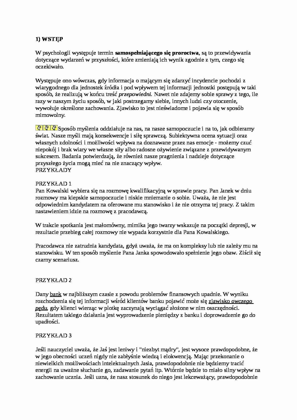 Psychologia - materiały - Samospełniające się proroctwo - strona 1