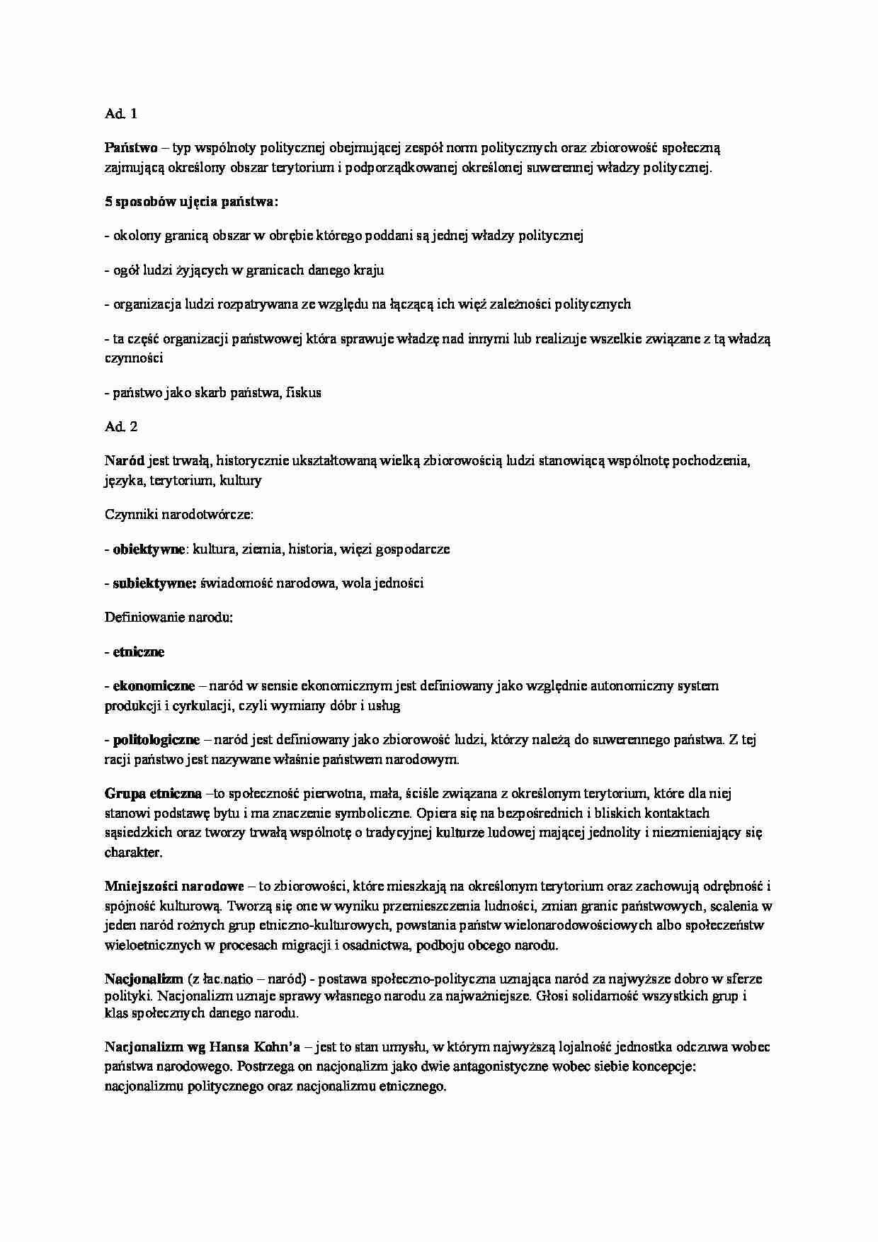 Nauka o państwie - zagadnienia do kolokwium - strona 1