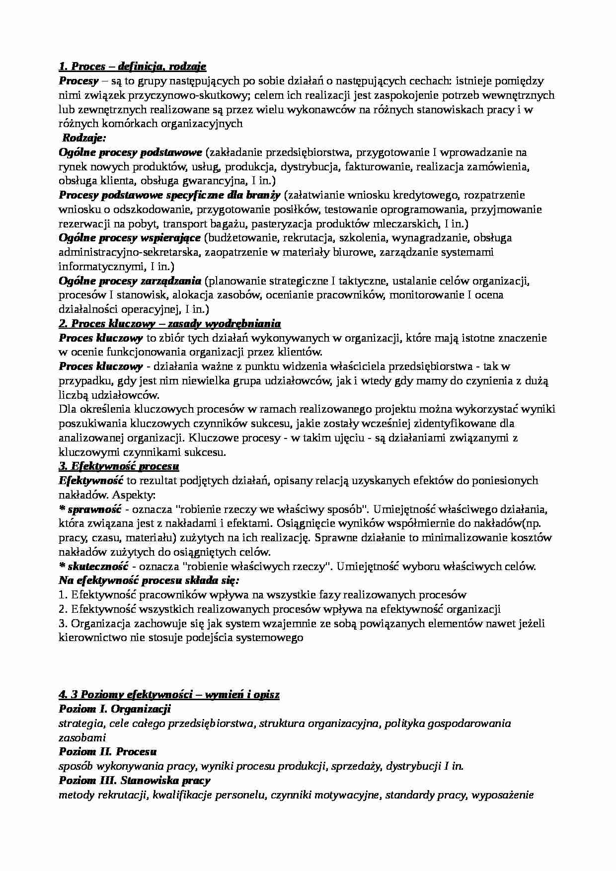 Zarządzanie procesowe - egzamin - strona 1