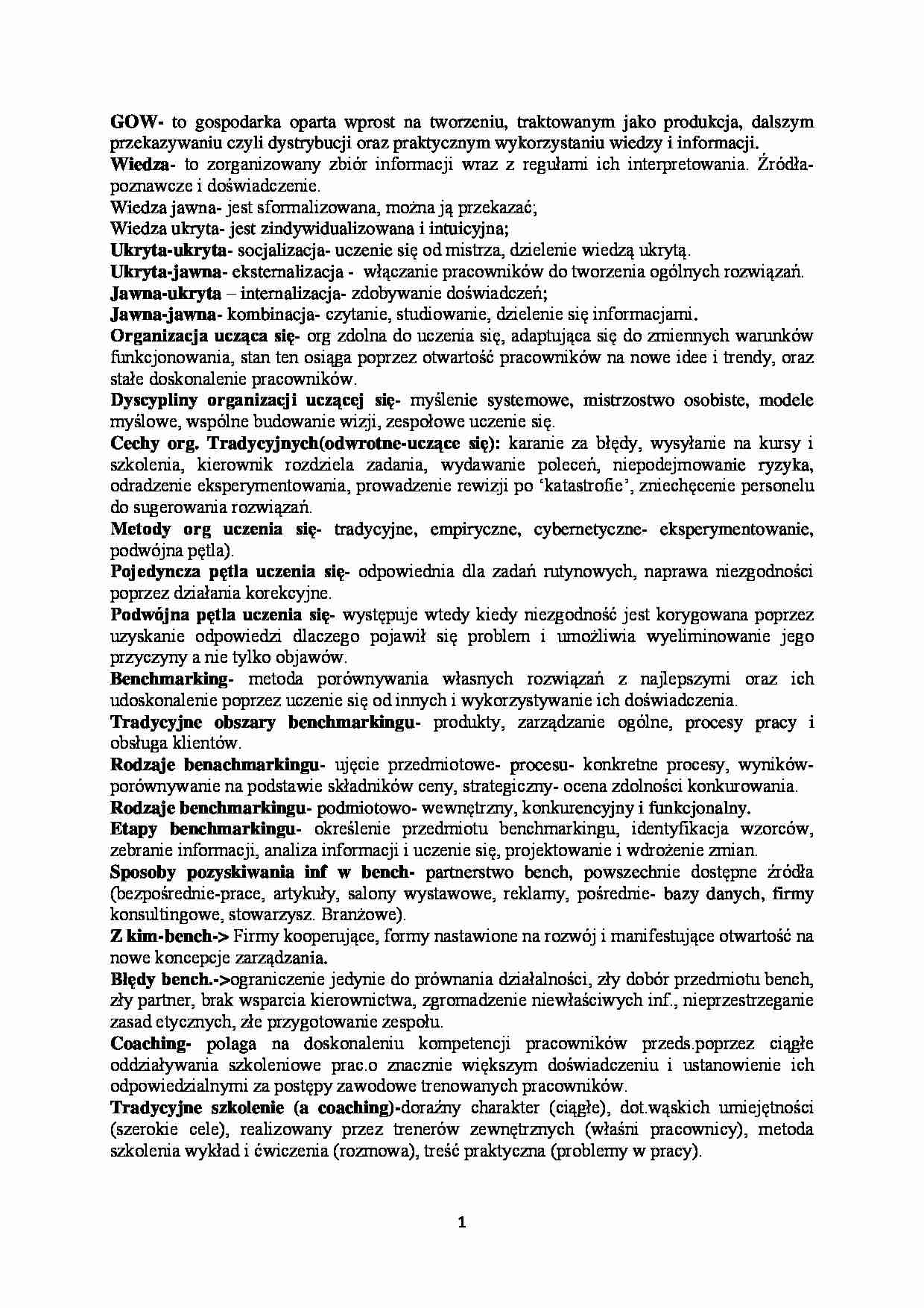 Współczesne koncepcje zarządzania - definicje - strona 1