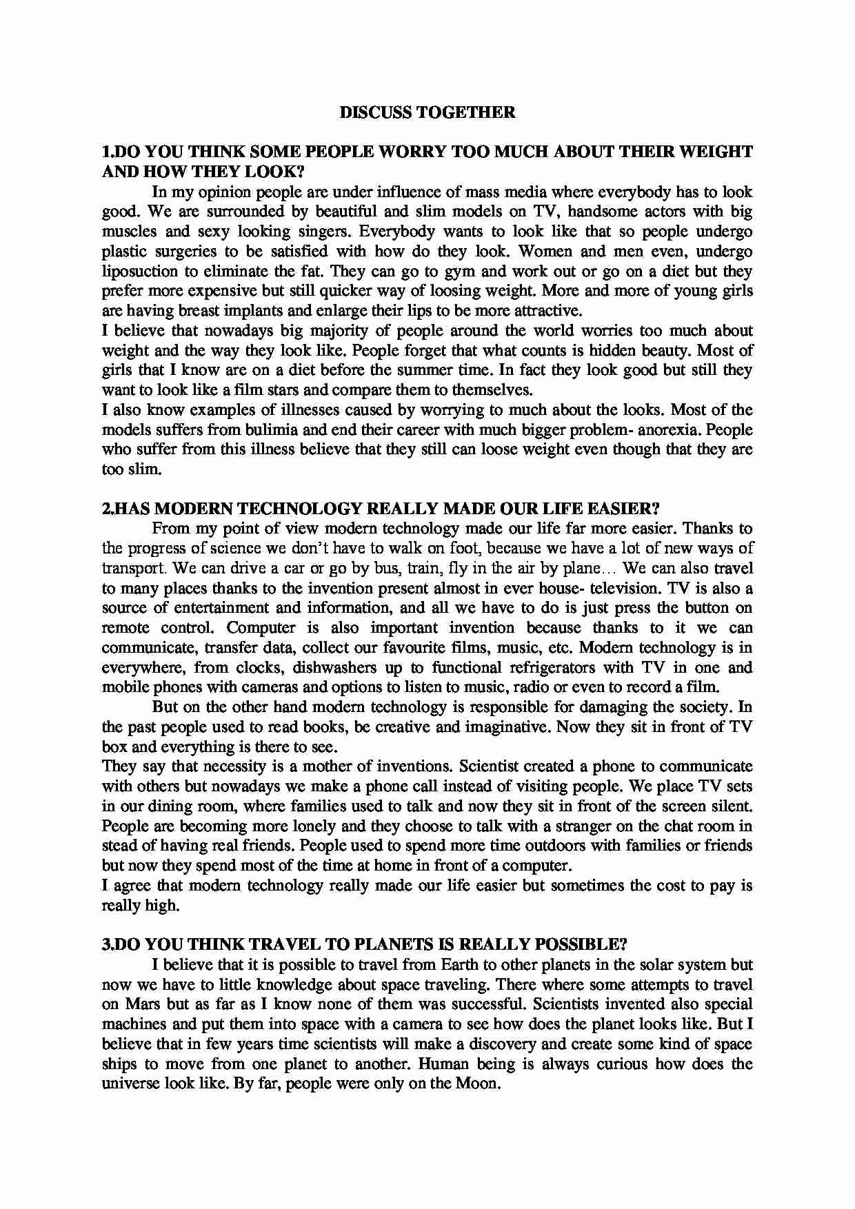 Pytania i odpowiedzi do egzaminu ustnego z języka angielski na poziomie B2, część I - strona 1