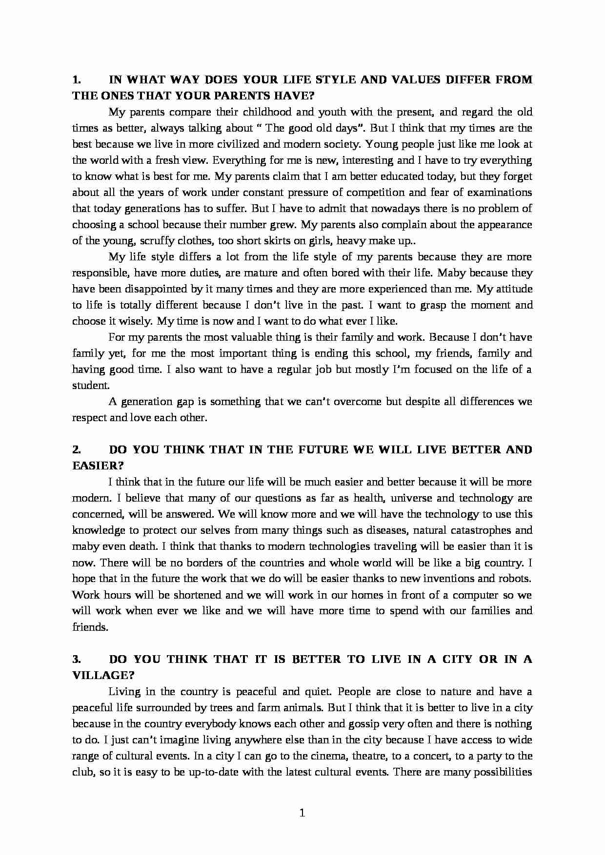 Pytania i odpowiedzi do egzaminu ustnego z języka angielski na poziomie B2, część II - strona 1