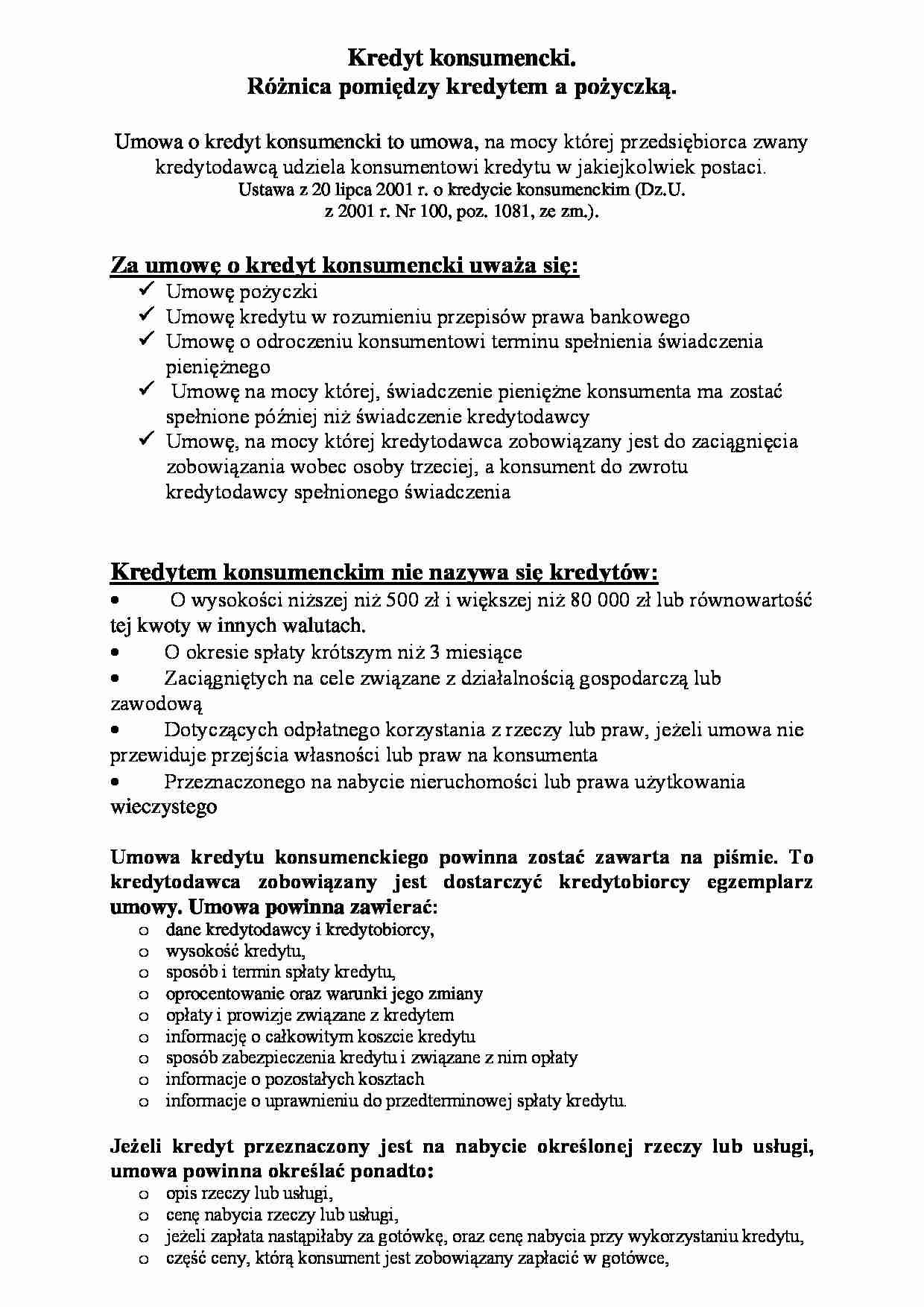 Referat: Różnice między kredytem a pożyczką - strona 1