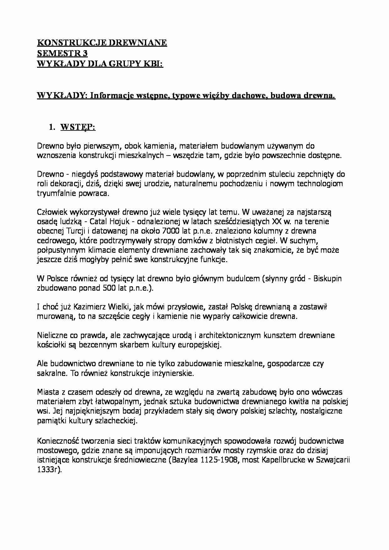 Wykłady z konstrukcji drewnianych - informacje wstępne - strona 1