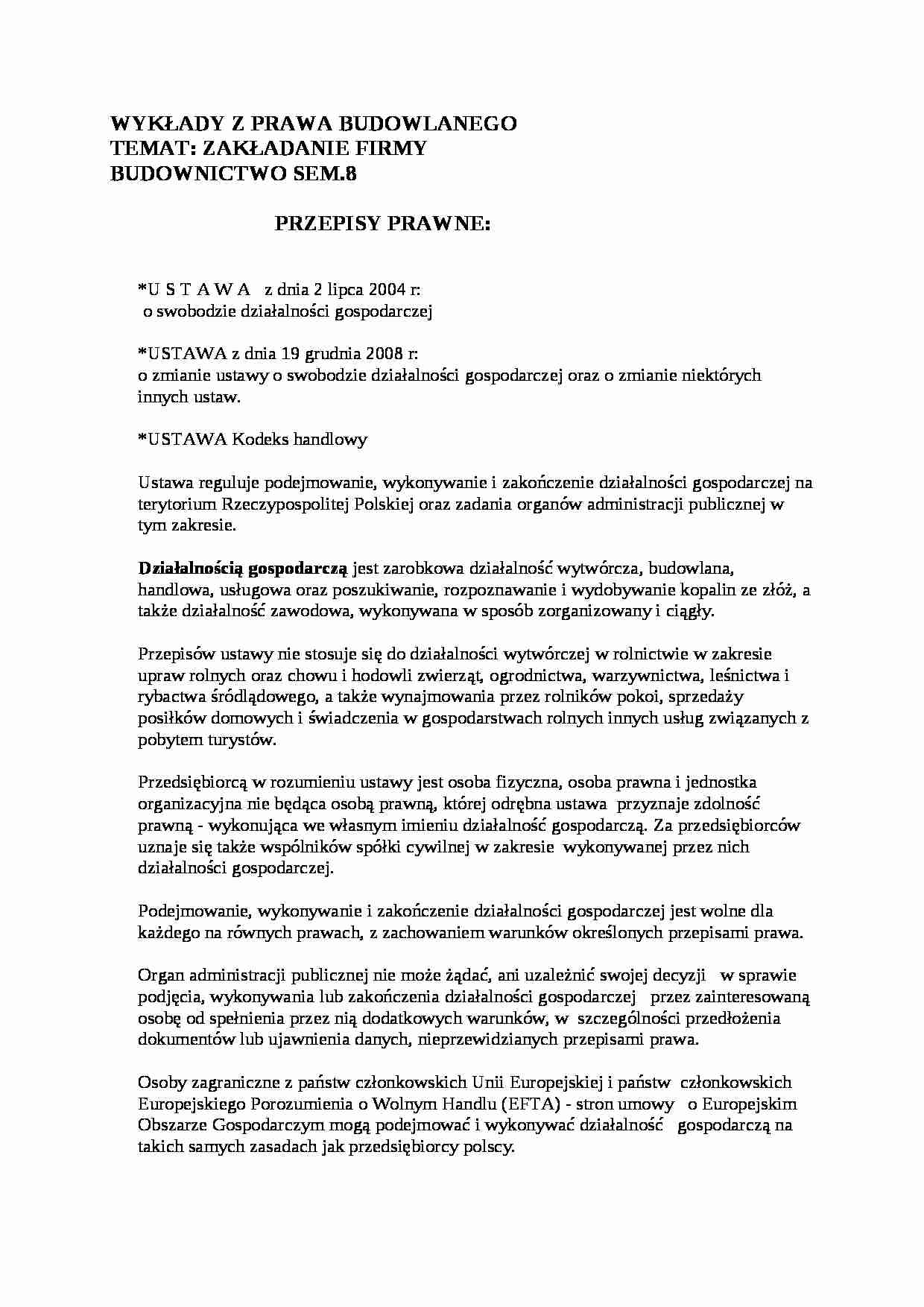 Prawo budowlane: działalność gospodarcza i przepisy prawne - strona 1