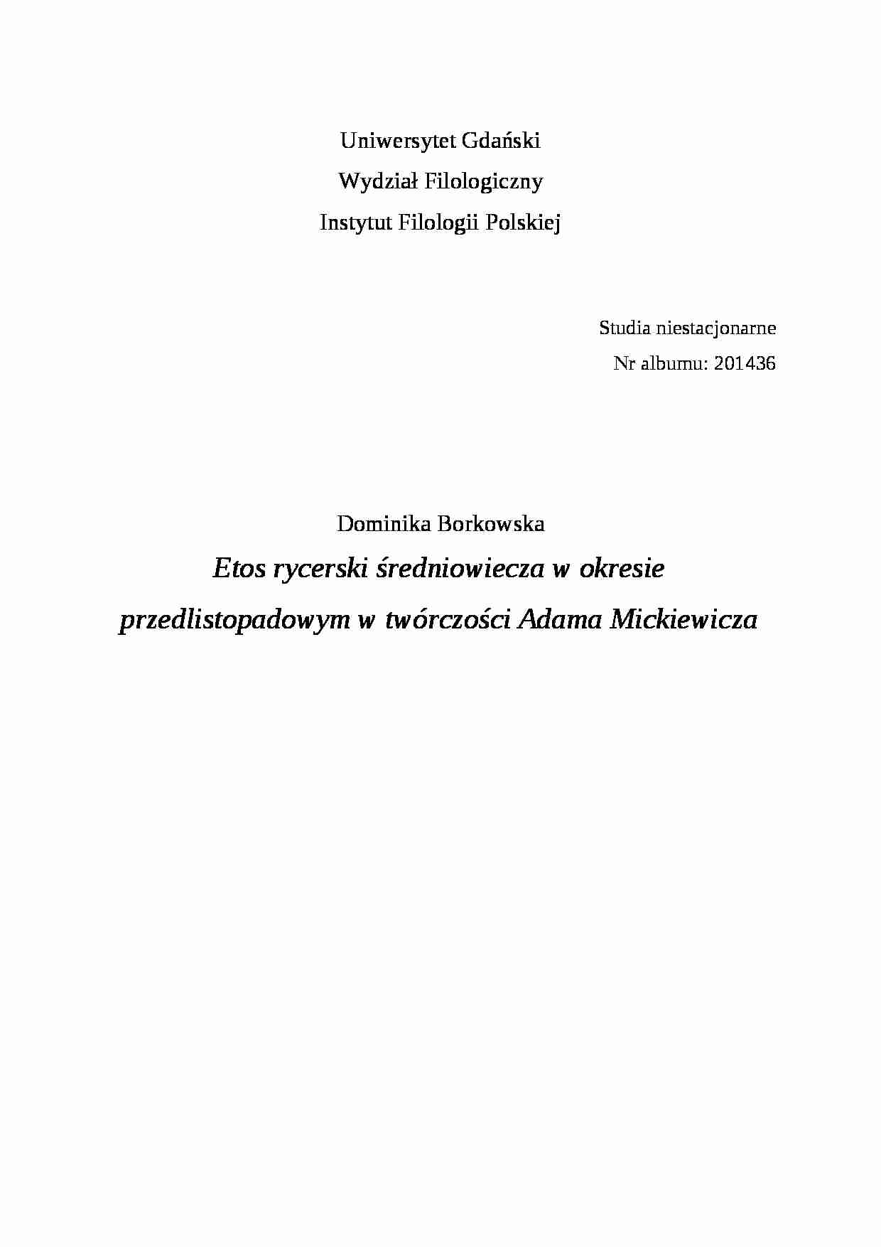 Ethos rycerski w twórczości Mickiewicza - strona 1