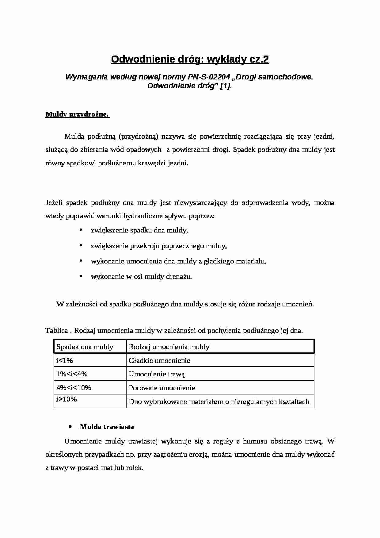 Wykłady z odwodnienia dróg cz.2 - strona 1