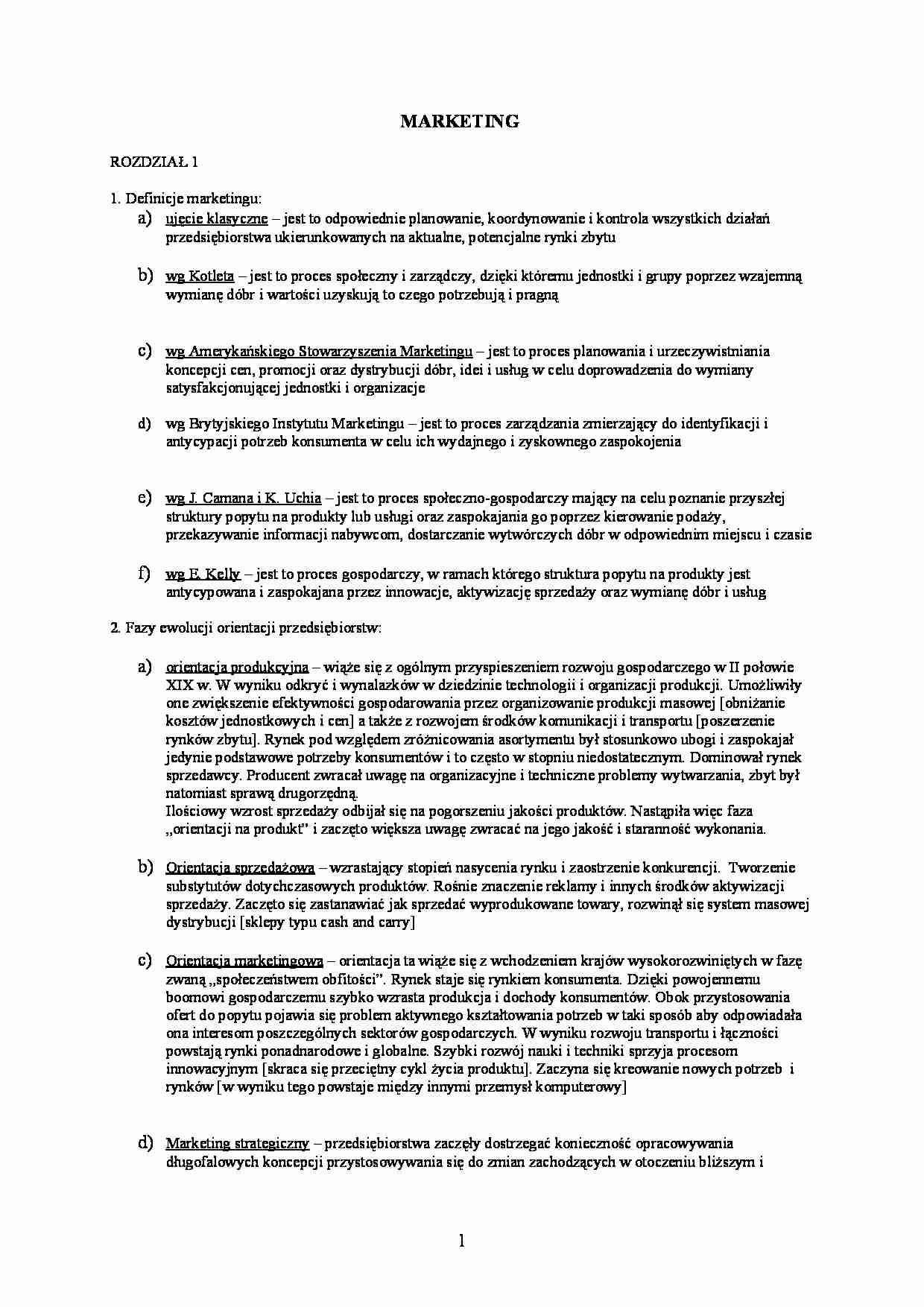 Podstawy marketingu, J. Altkorn - streszczenie - strona 1