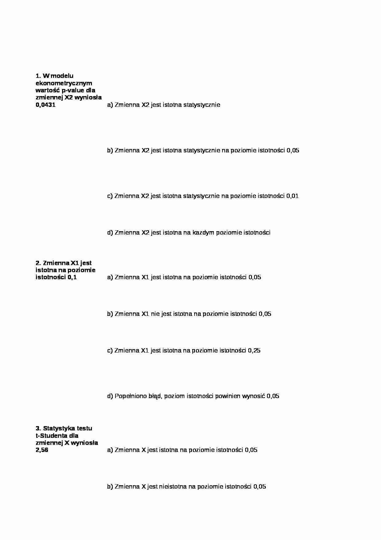 Test z ekonometrii - istotność zmiennych - strona 1