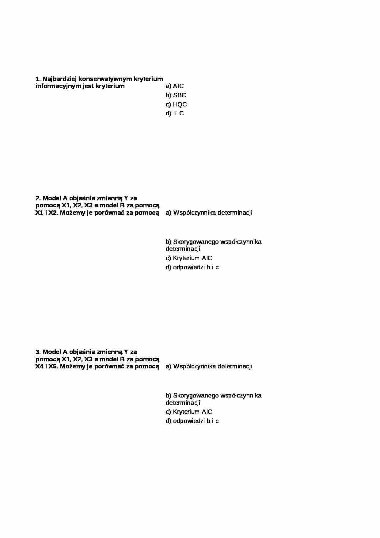 Test z ekonometrii - weryfikacja modelu - strona 1