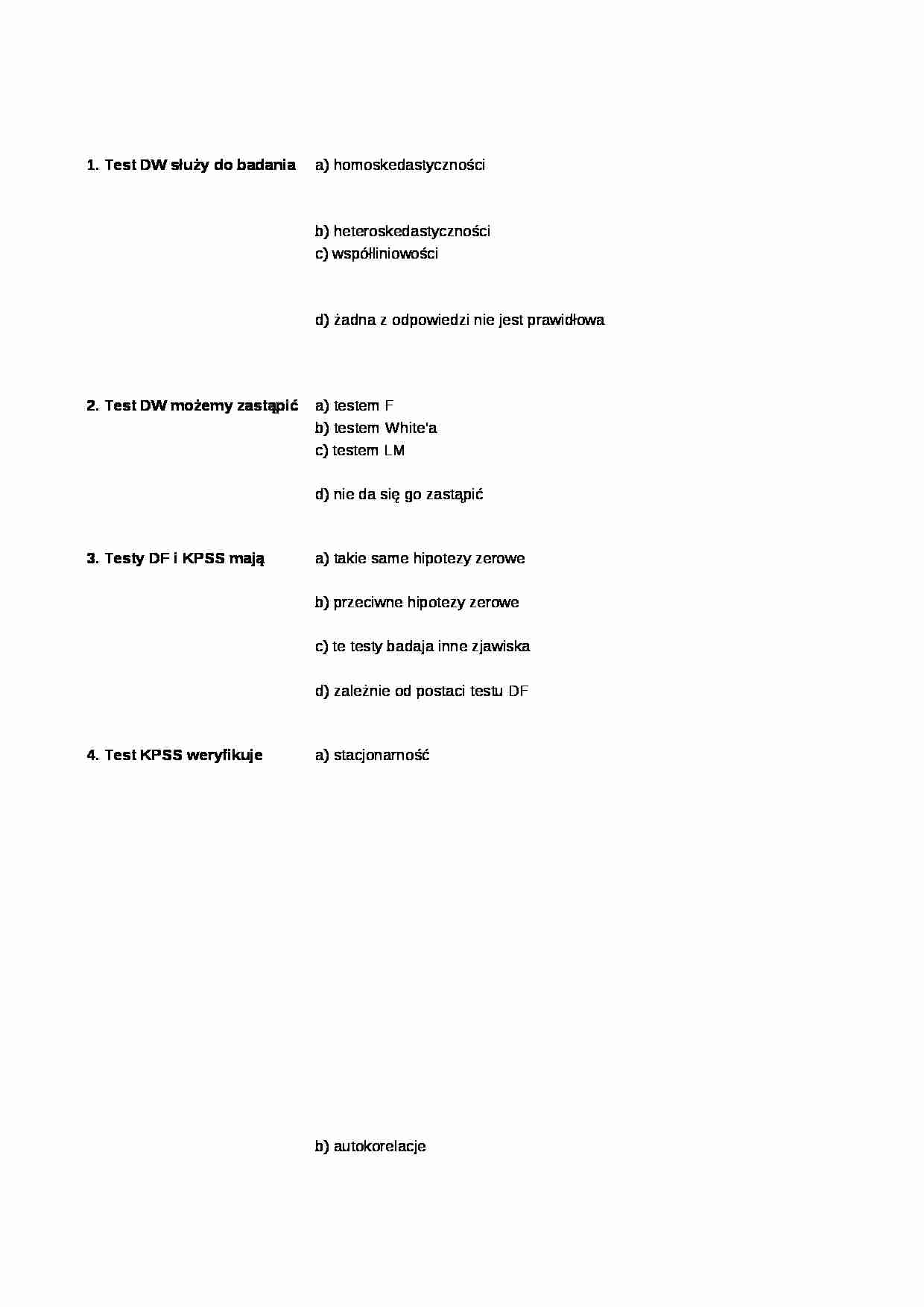 Test z ekonometrii - weryfikacja - strona 1