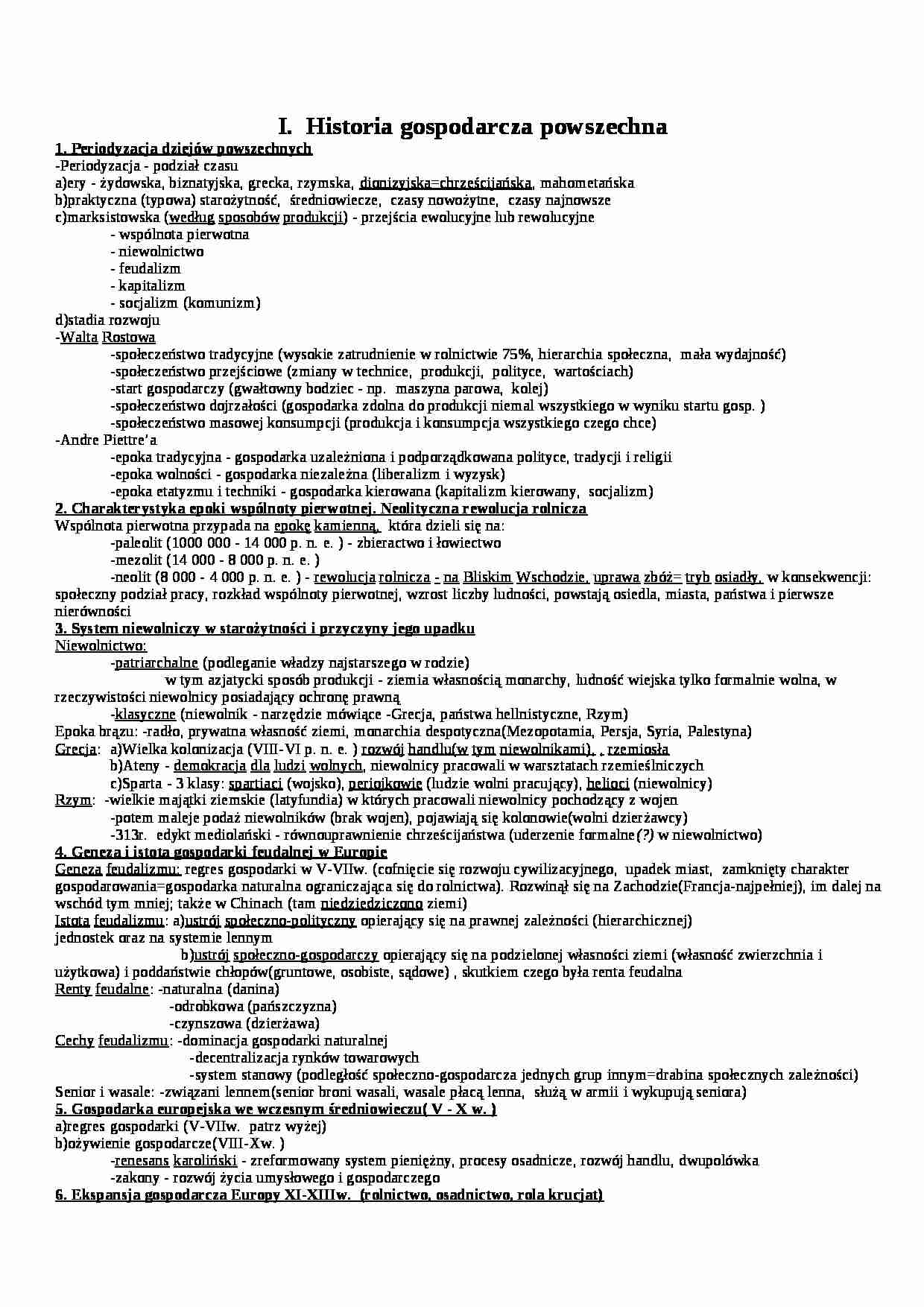 Historia gospodarcza - zagadnienia z wykładów - strona 1