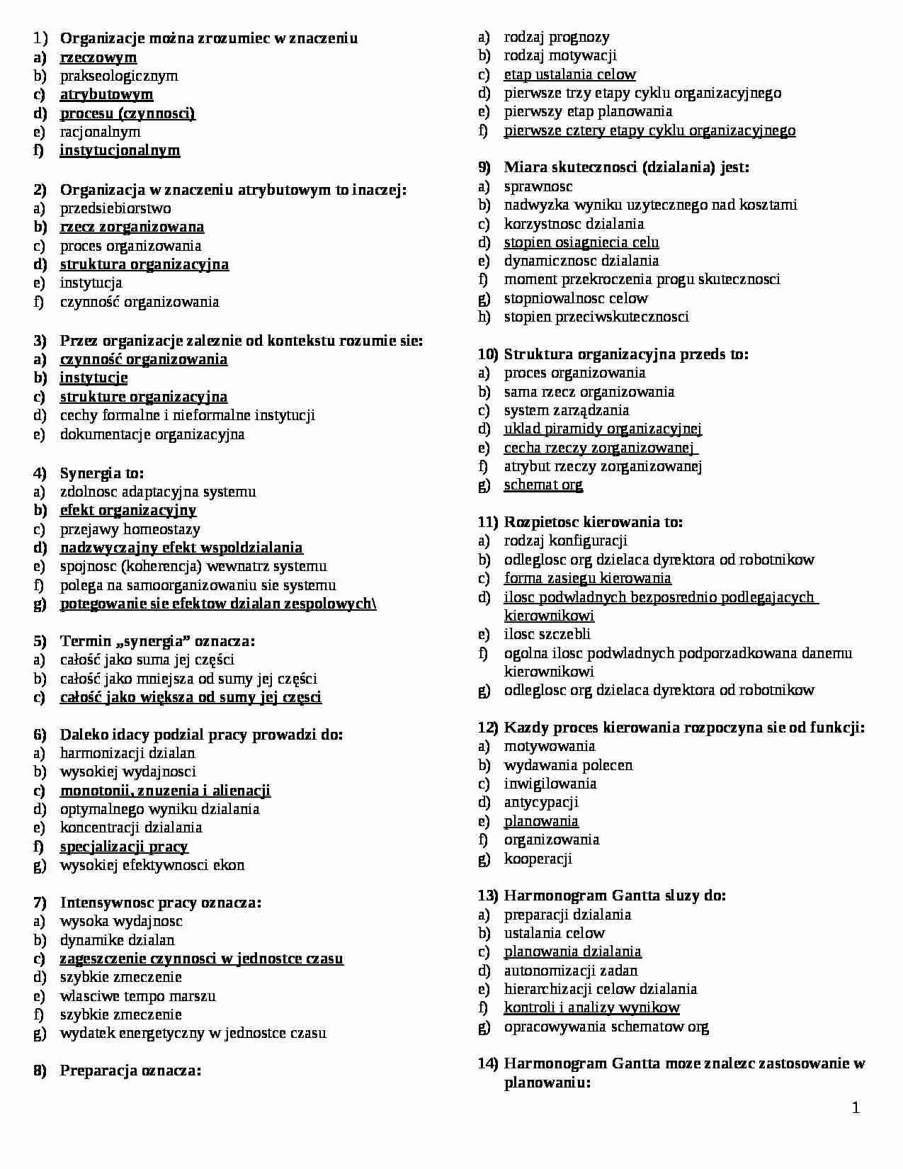 Test z podstaw zarządzania - strona 1