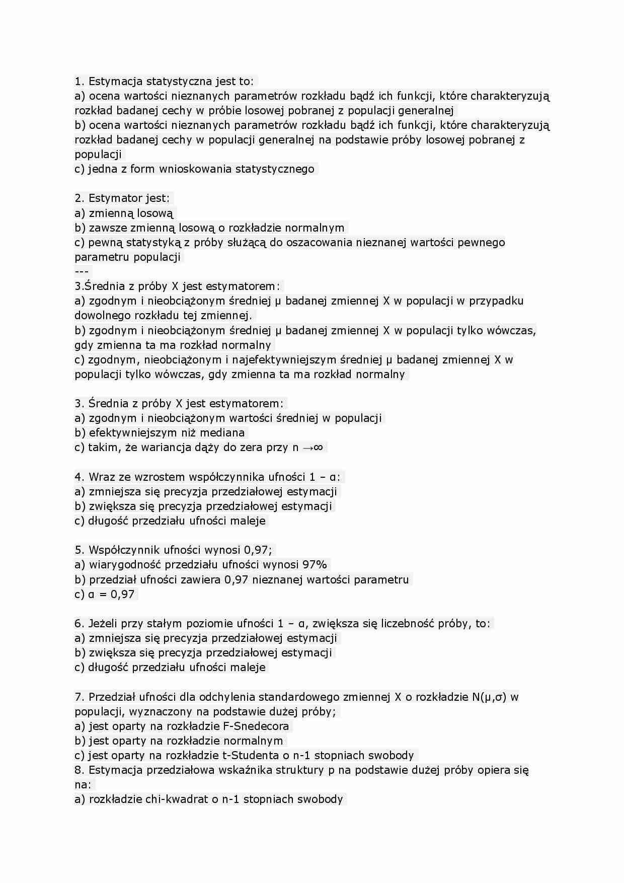 Statyka matematyczna - test z odpowiedziami - strona 1