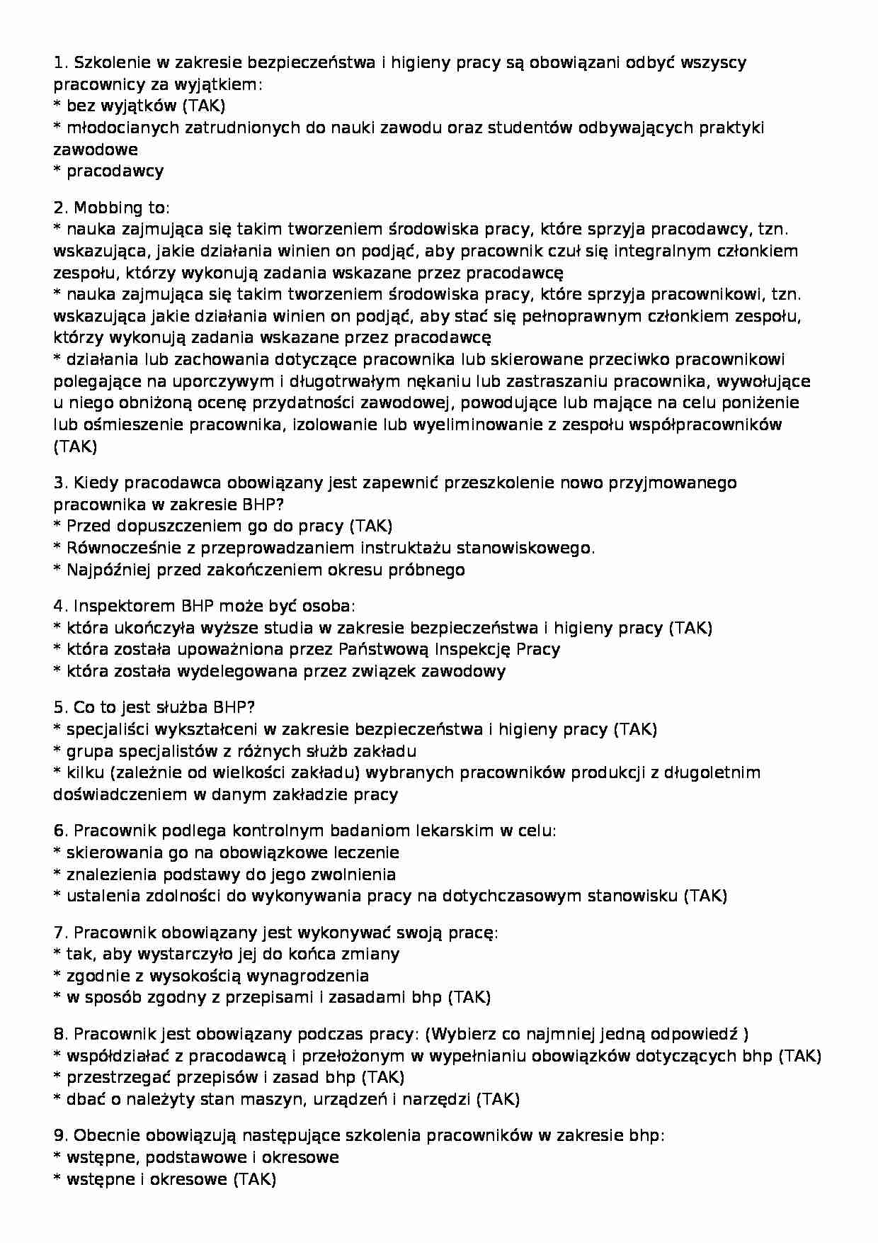 Test z BHP - strona 1