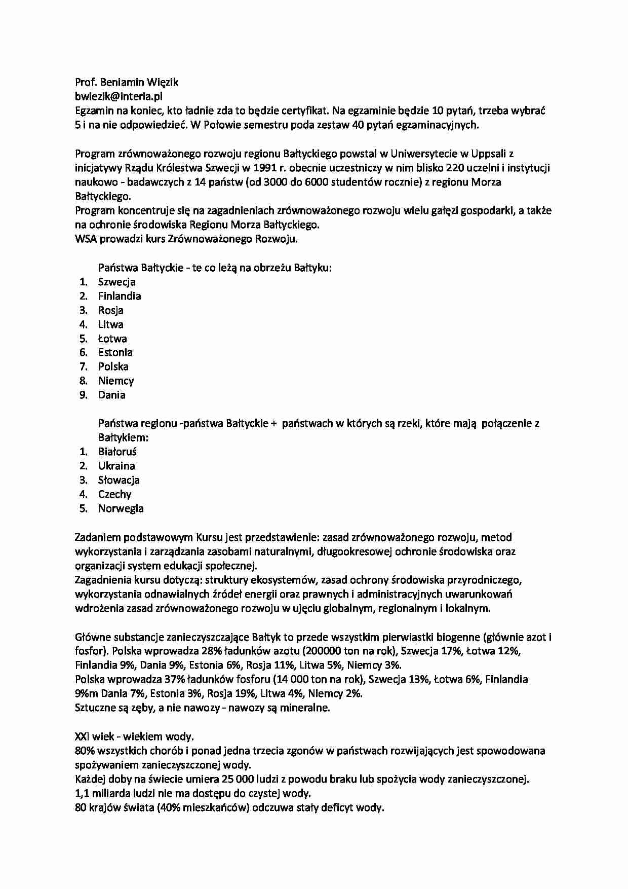 Rozwój zrównoważony (deklaracje, Morze Bałtyckie) - strona 1