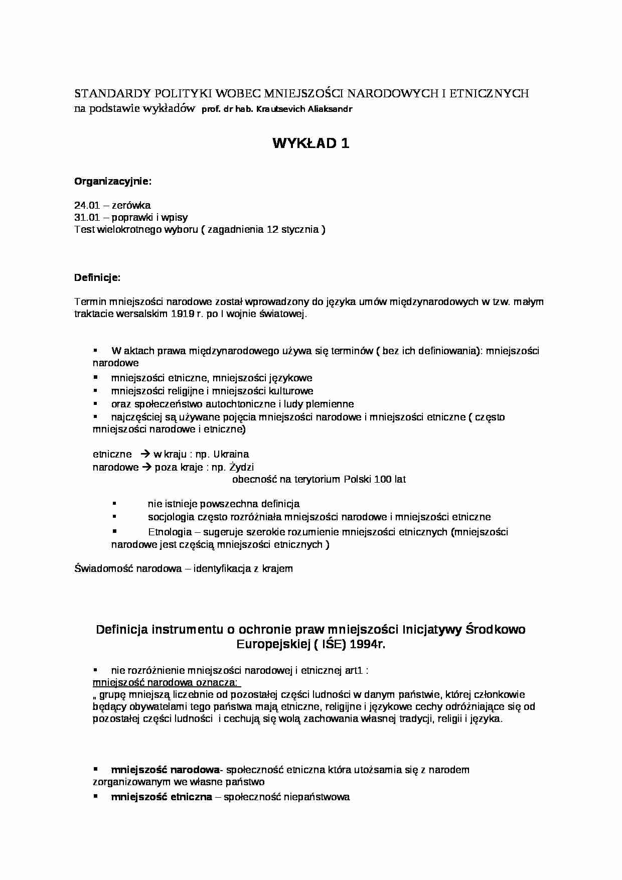 standardy polityki wobec mniejszości narodowych - wykłady - strona 1
