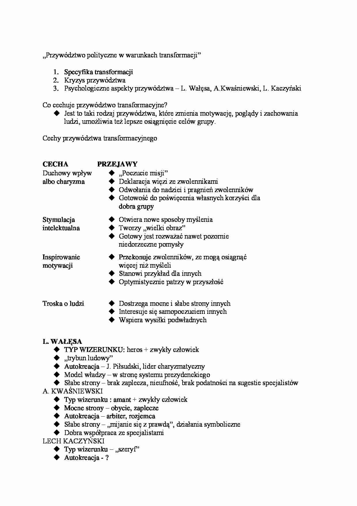 Psychologia polityki - wykłady - przywództwo transformacyjne - strona 1