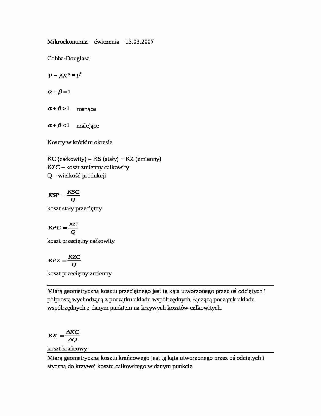 Mikroekonomia - ćwiczenia - funkcja Cobba-Douglasa  - strona 1