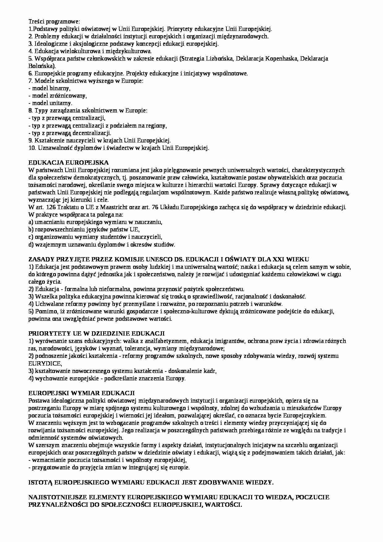 Edukacja europejska - wykłady - strona 1