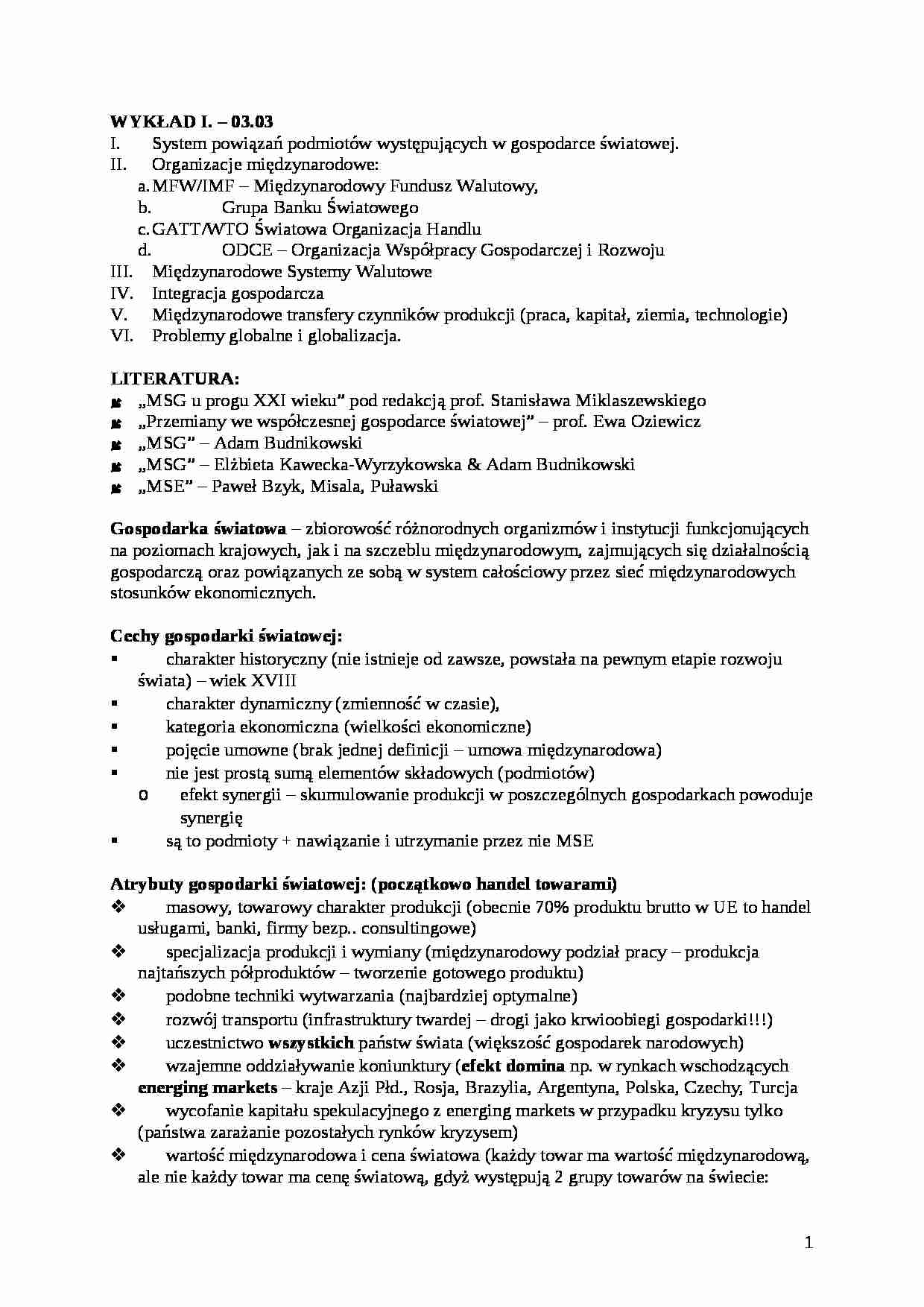 Międzynarodowe stosunki gospodarcze - wykłady - Organizacje międzynarodowe - strona 1