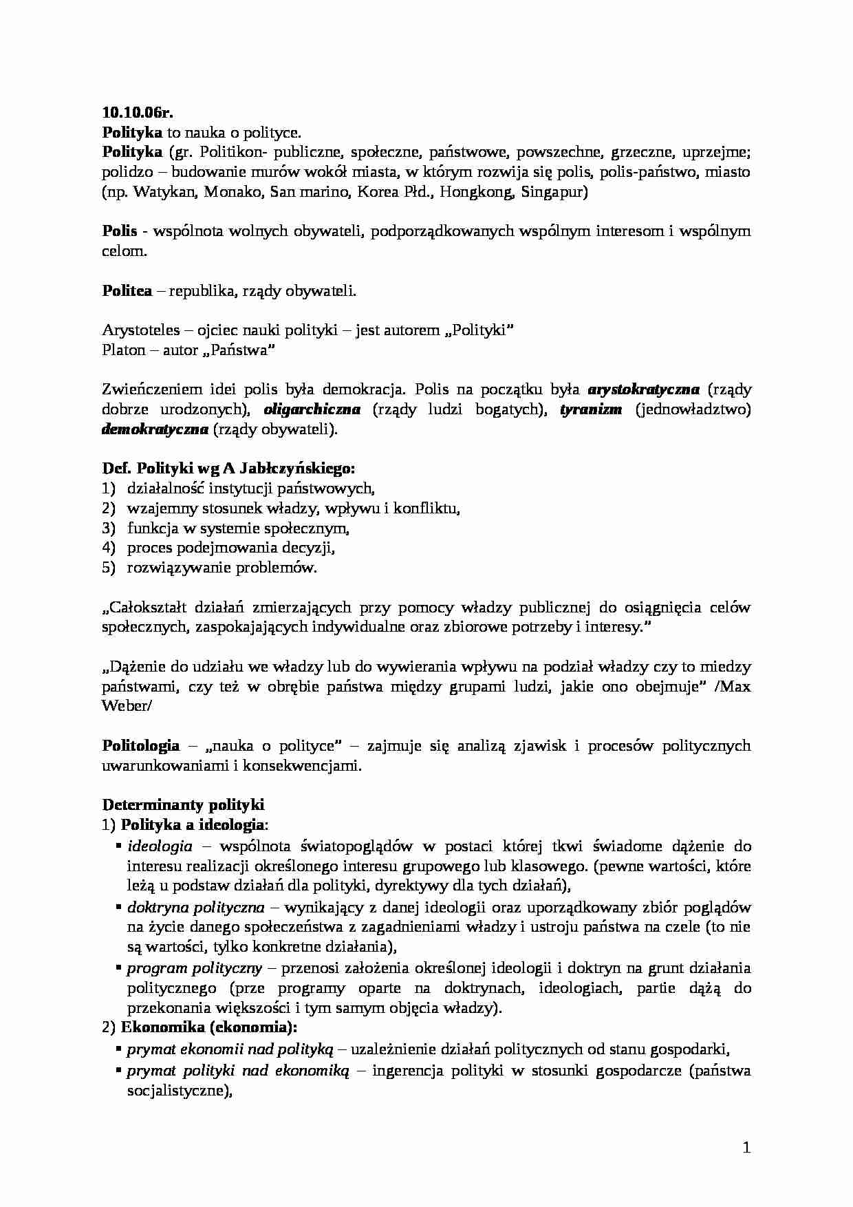 Nauka o polityce - Determinanty polityki - strona 1