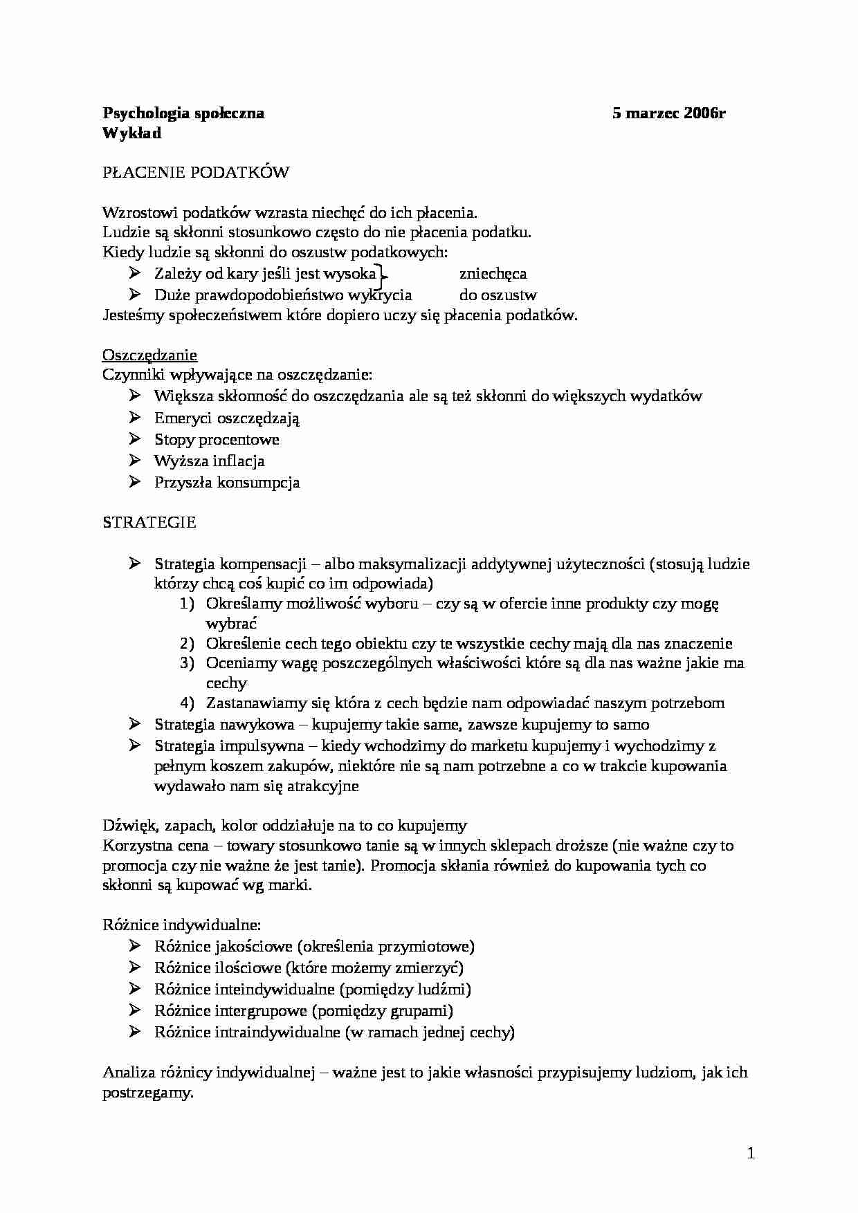 Psychologia społeczna - wykłady - Podatki - strona 1
