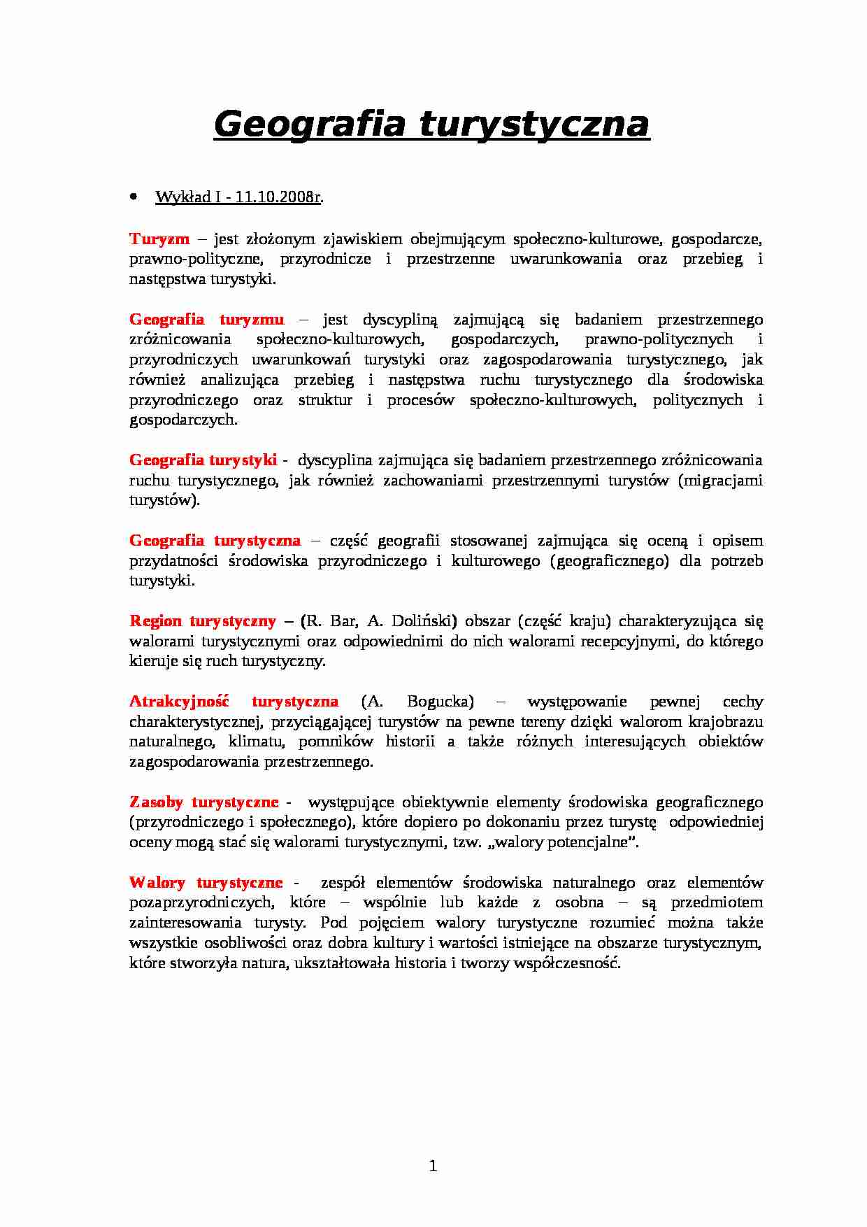 Geografia turystyczna - wykłady - strona 1