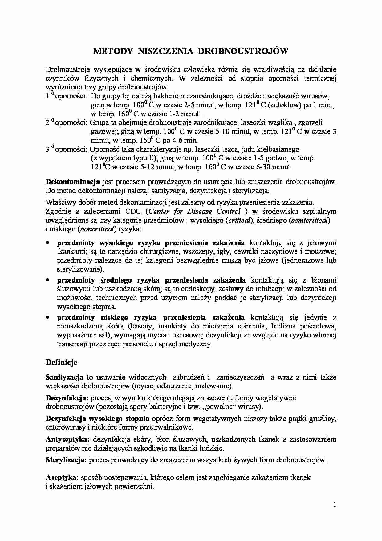 metody niszczenia drobnoustrojów - strona 1