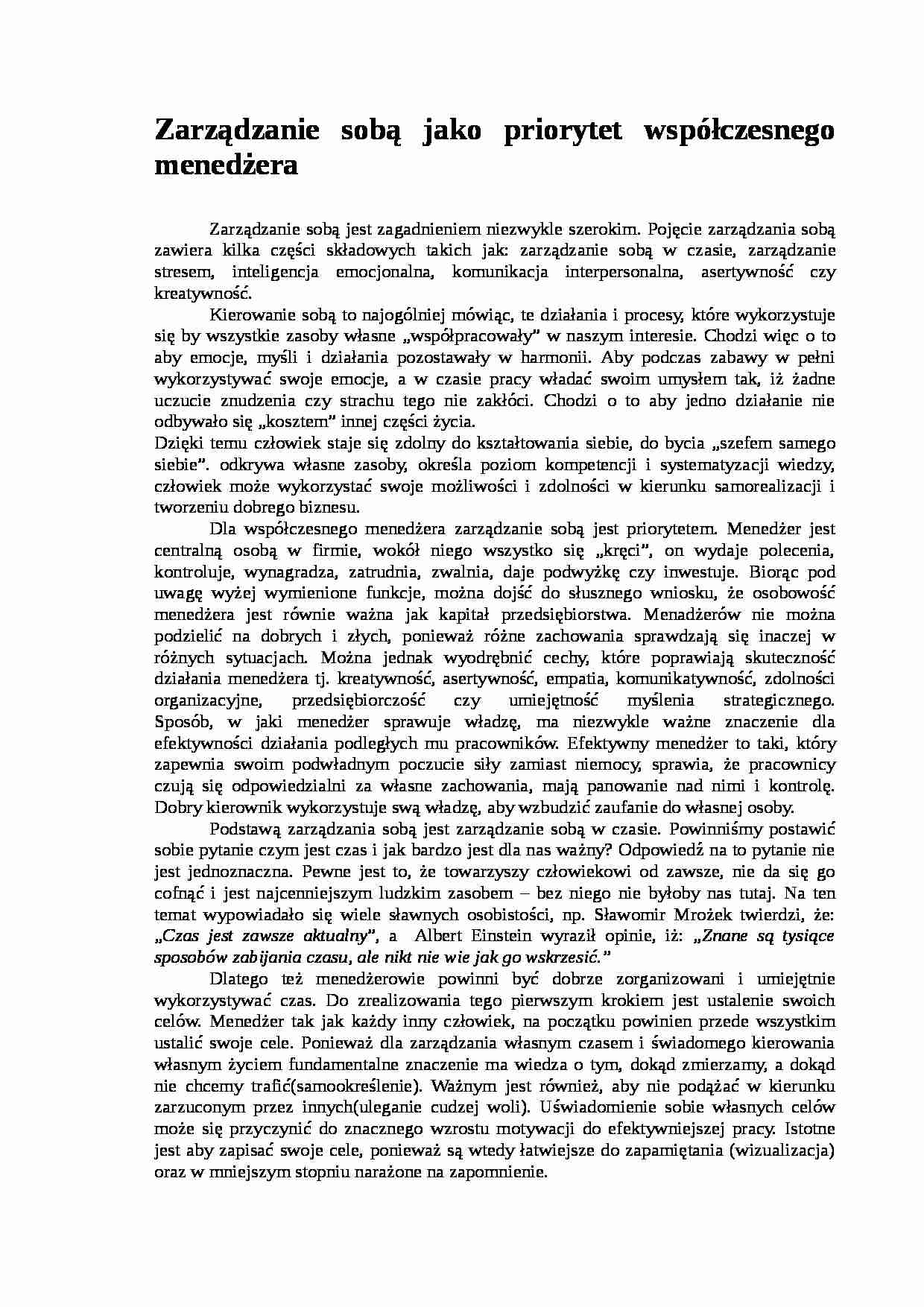 Zarządzanie sobą jako priorytet współczesnego menedżera - strona 1