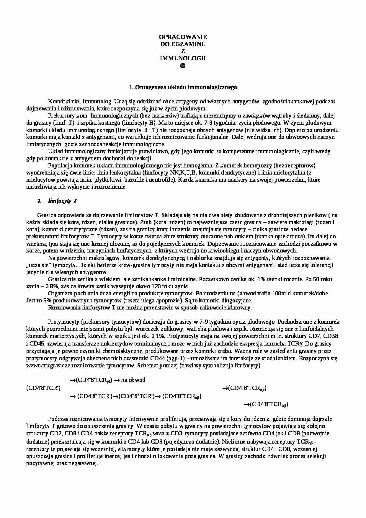 Opracowanie do egzaminu z immunologii - strona 1
