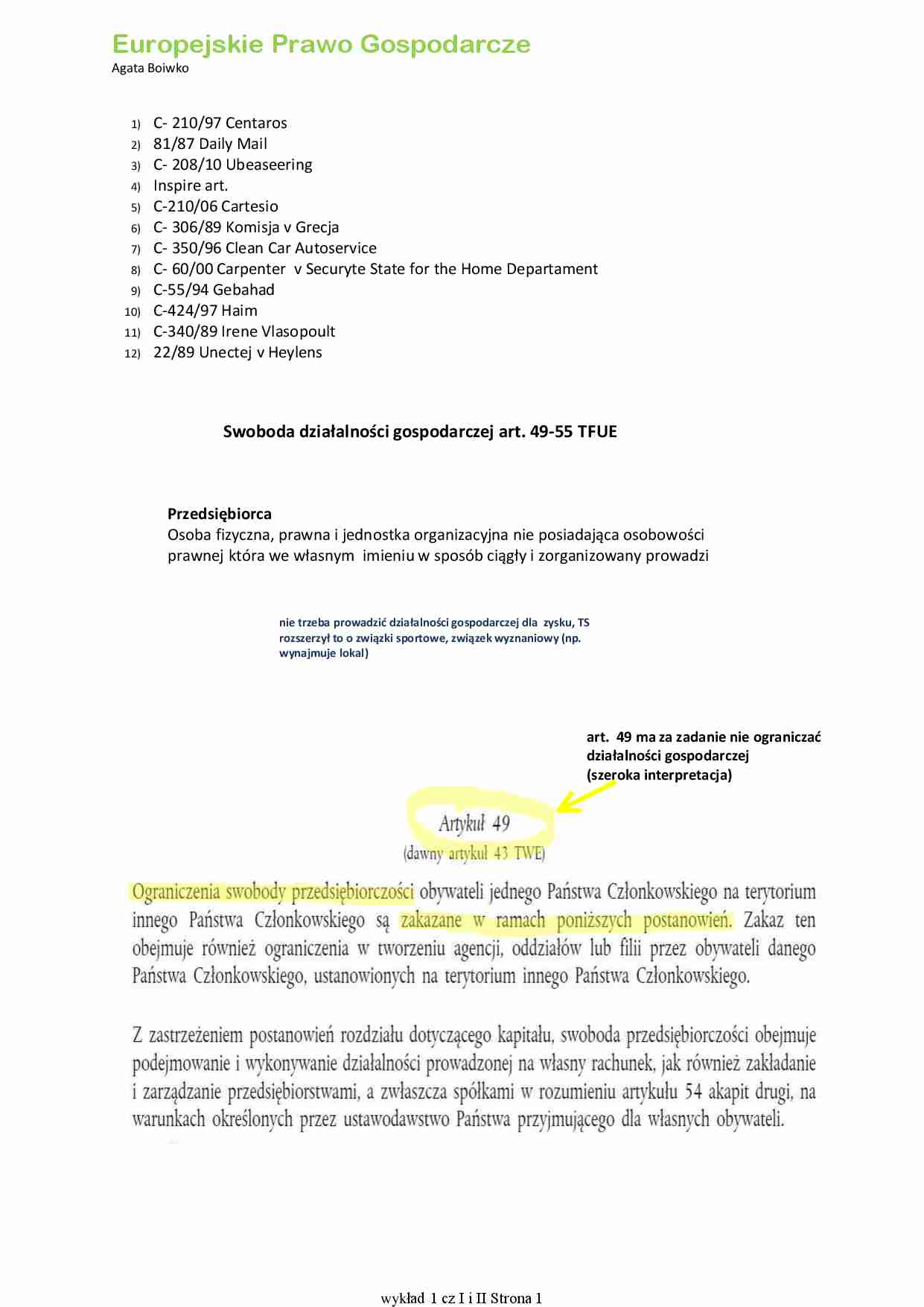 Europejskie prawo gospodarcze  - strona 1