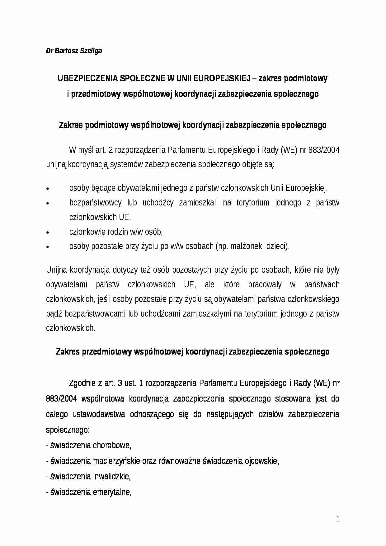 Ubezpieczenia Społeczne w UE - strona 1