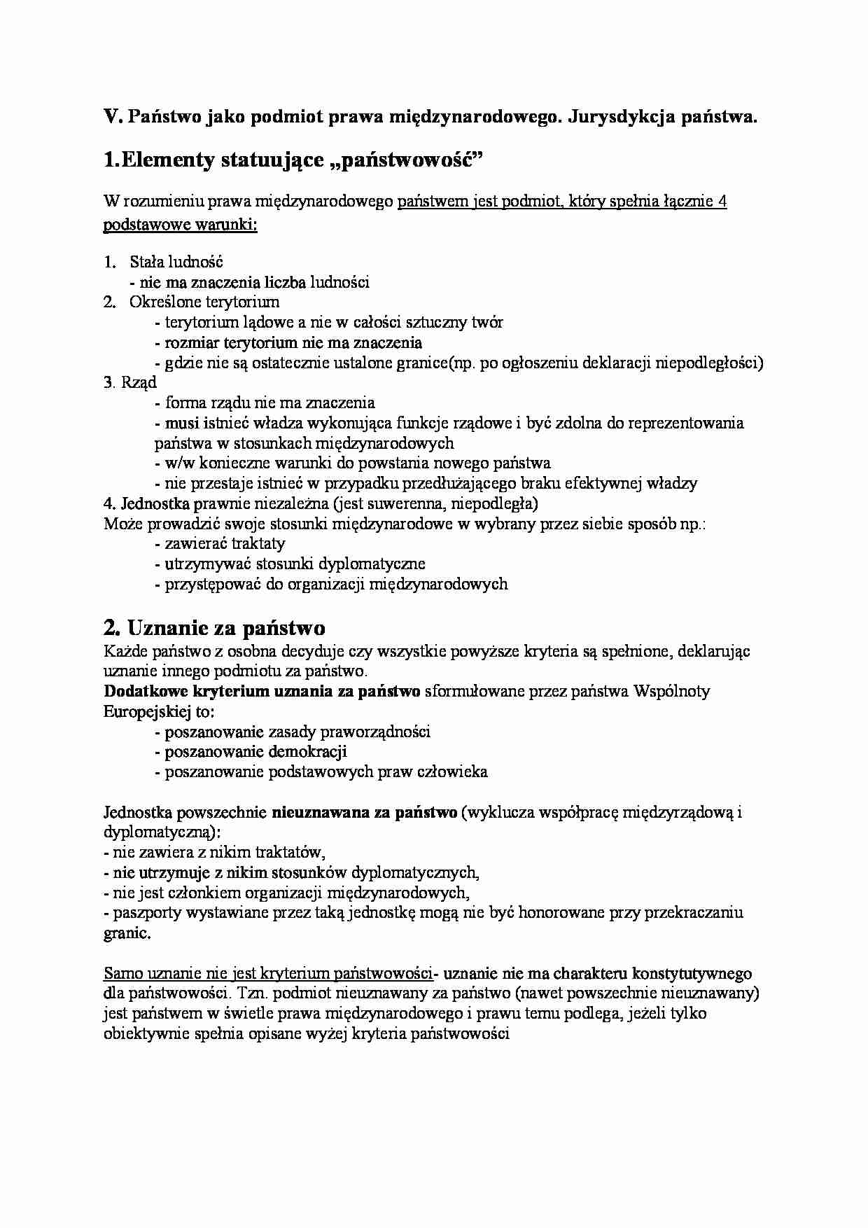 Państwo jako podmiot prawa międzynarodowego. Jurysdykcja państwa. - strona 1