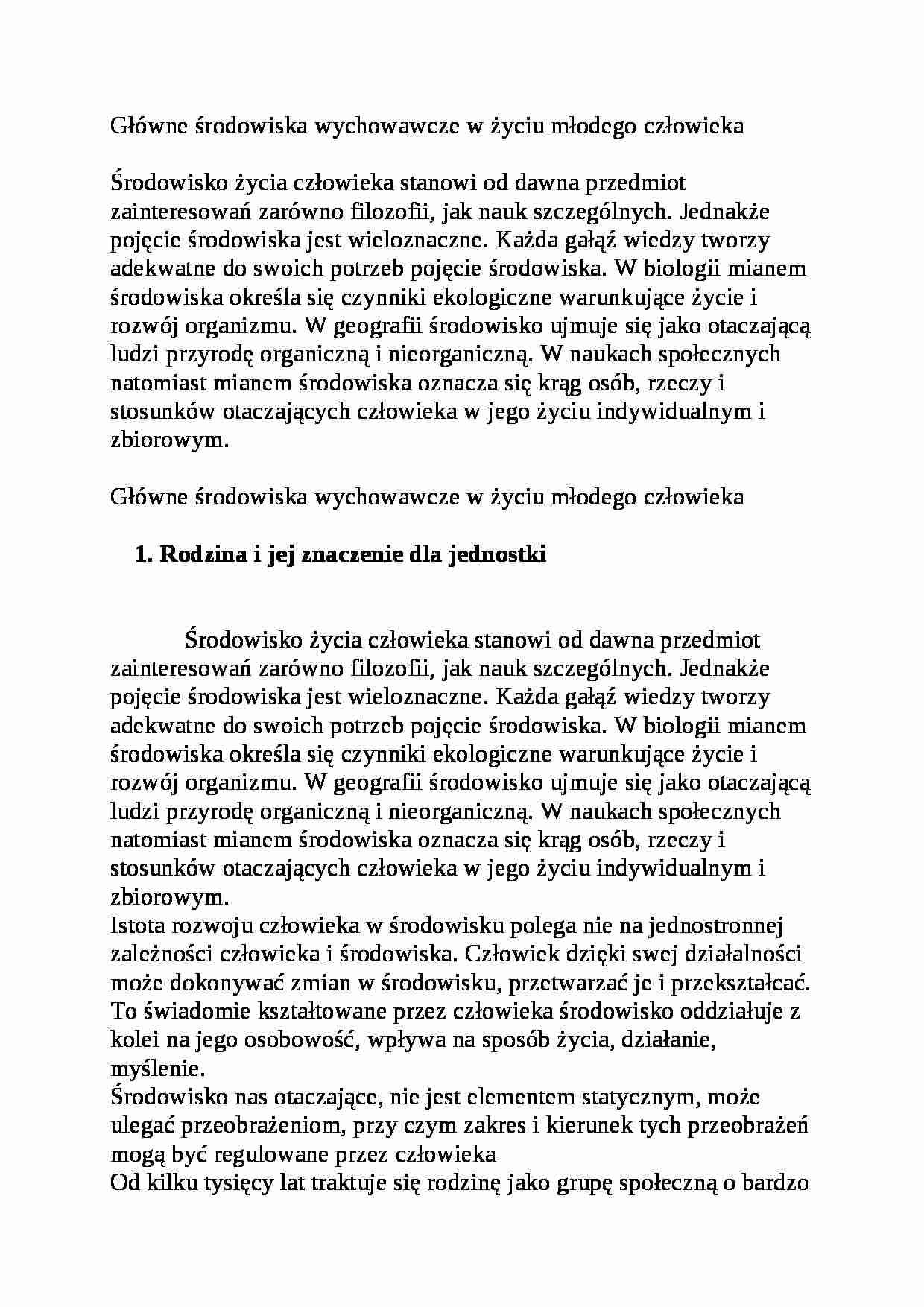 Środowiska wychowawcze - pedagogika - strona 1