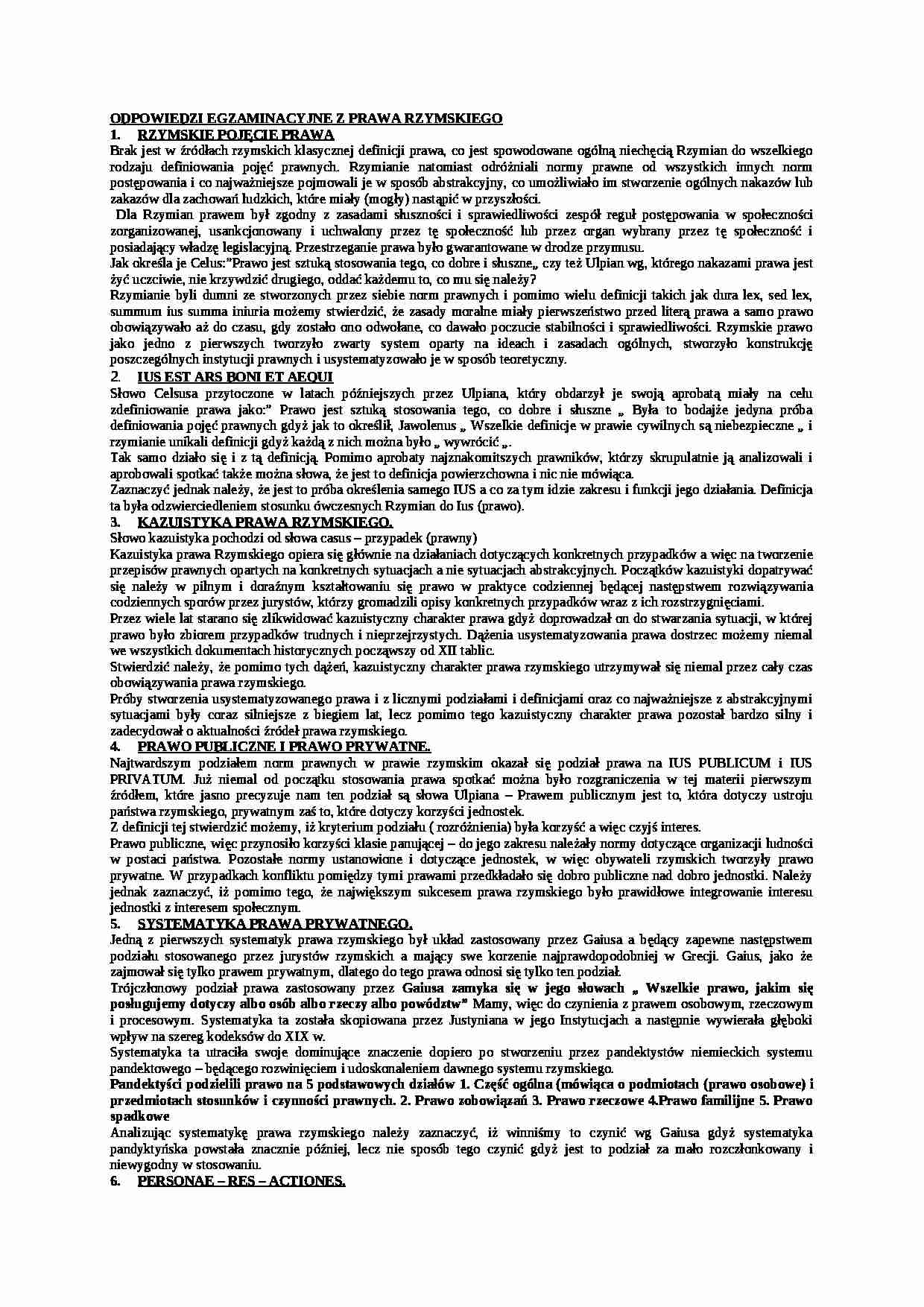 Odpowiedzi egzaminacyjne z prawa rzymskiego - strona 1