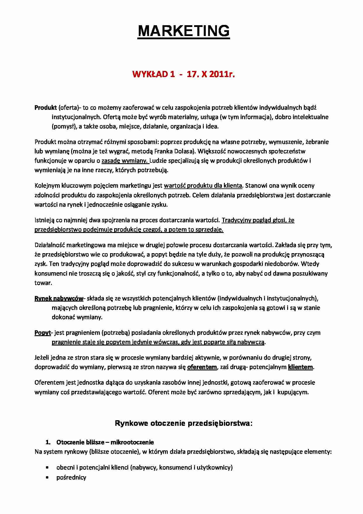 Marketing - wykłady i ćwiczenia - strona 1