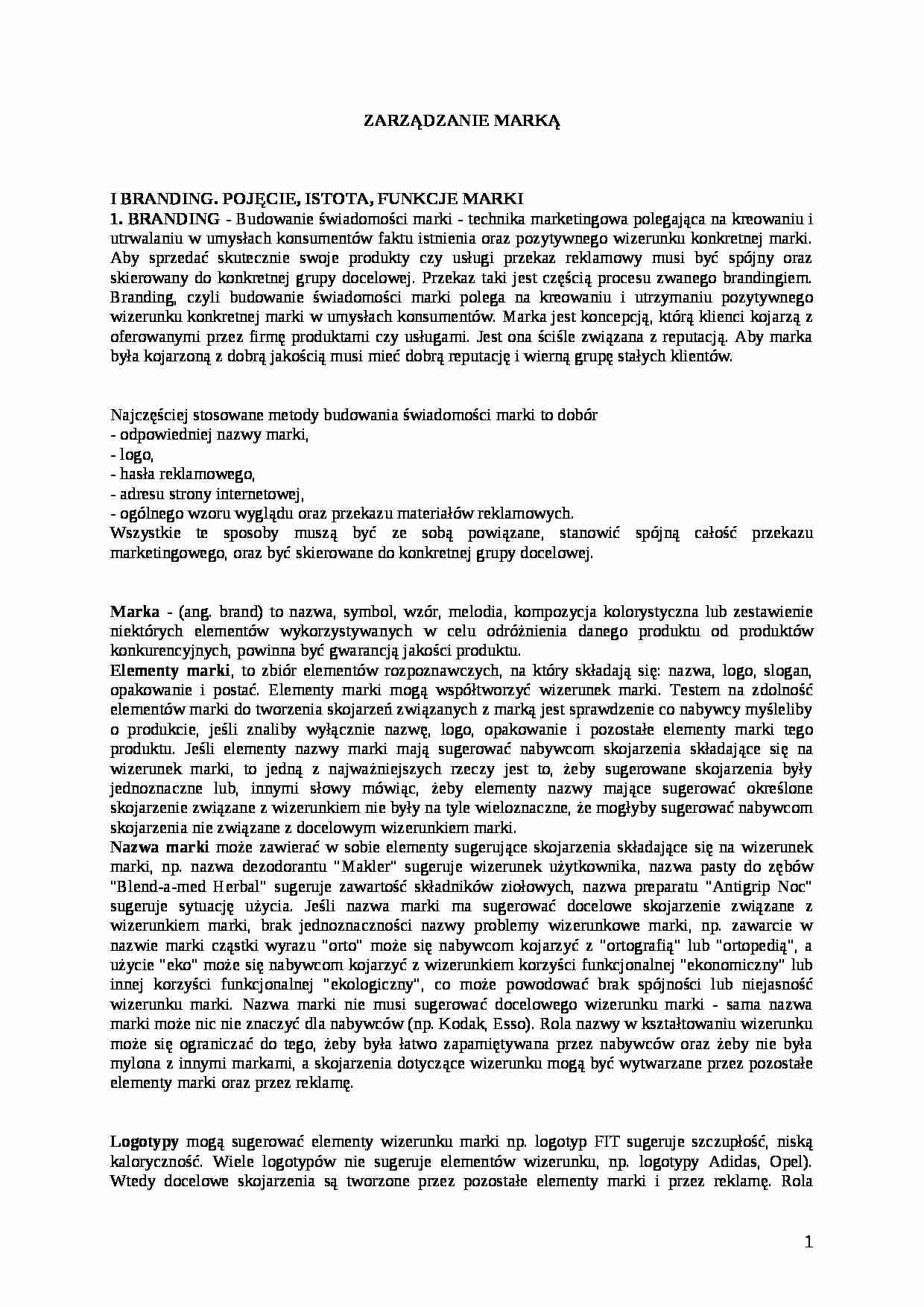 Podstawy wiedzy o marce - strona 1