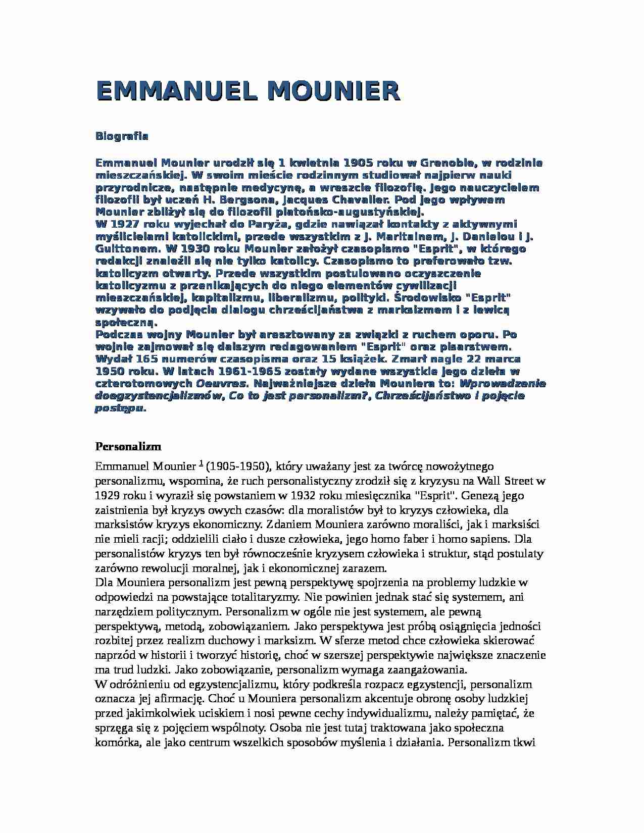 Emmanuel Mounier - pozytywizm - strona 1
