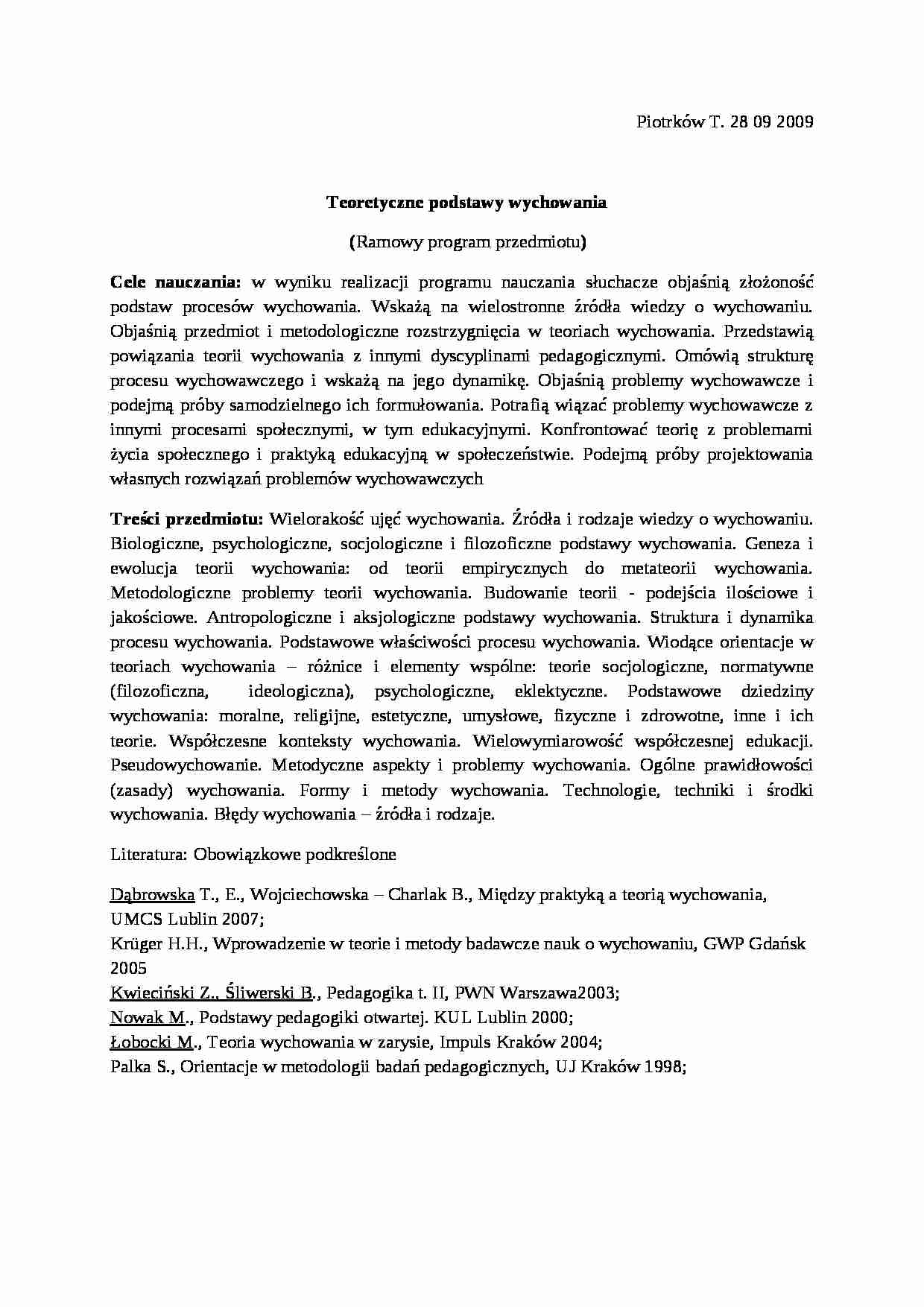 Teoretyczne podstawy wychowania - strona 1