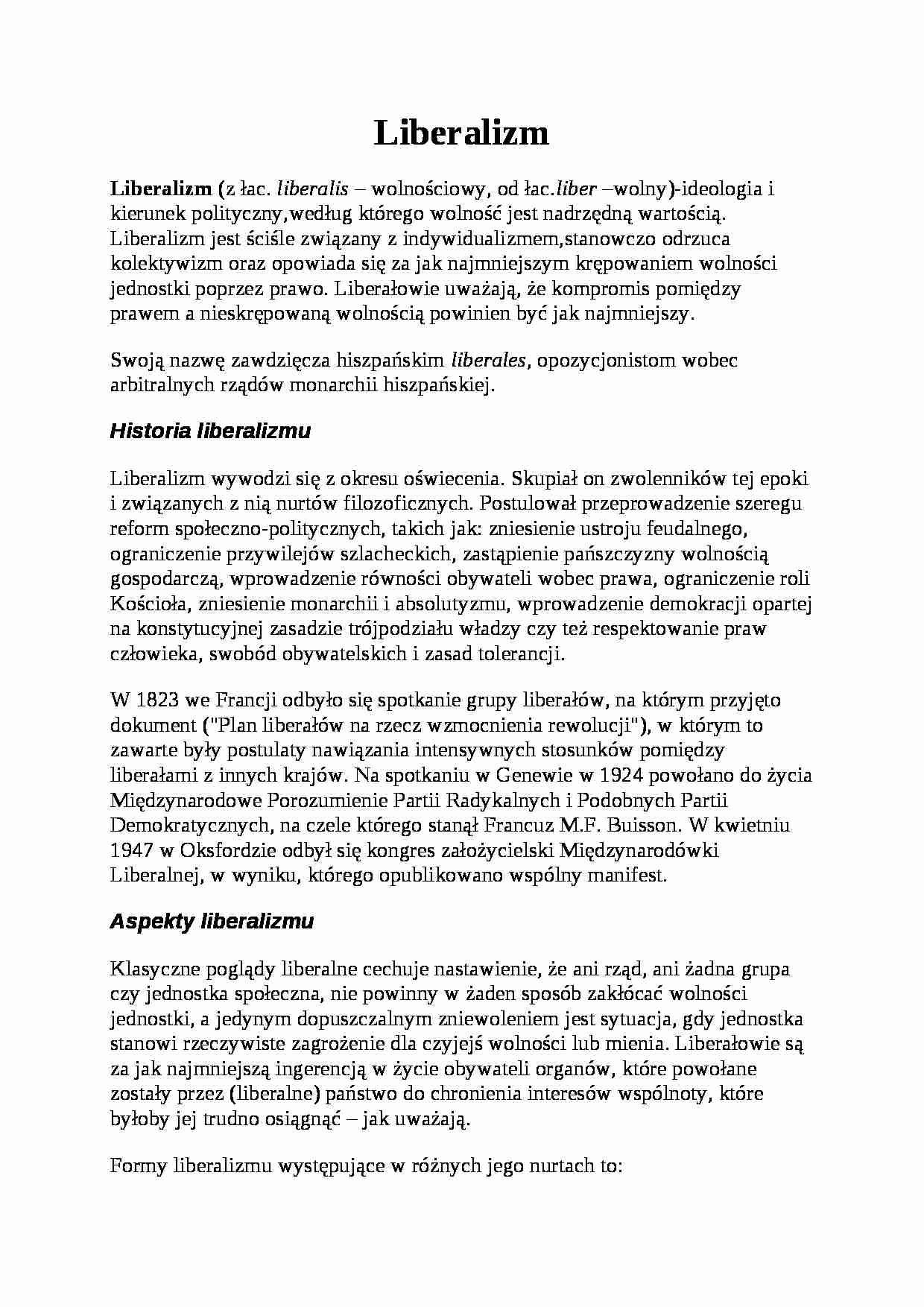 Liberalizm referat - strona 1
