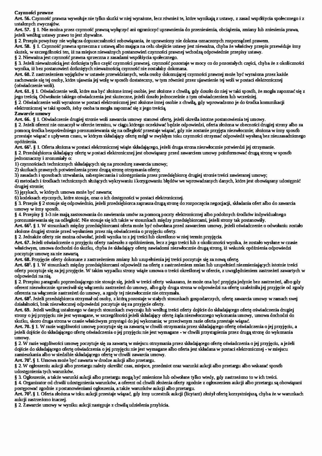 Podstawy prawa, kodeks cywilny, wybrane paragrafy - strona 1
