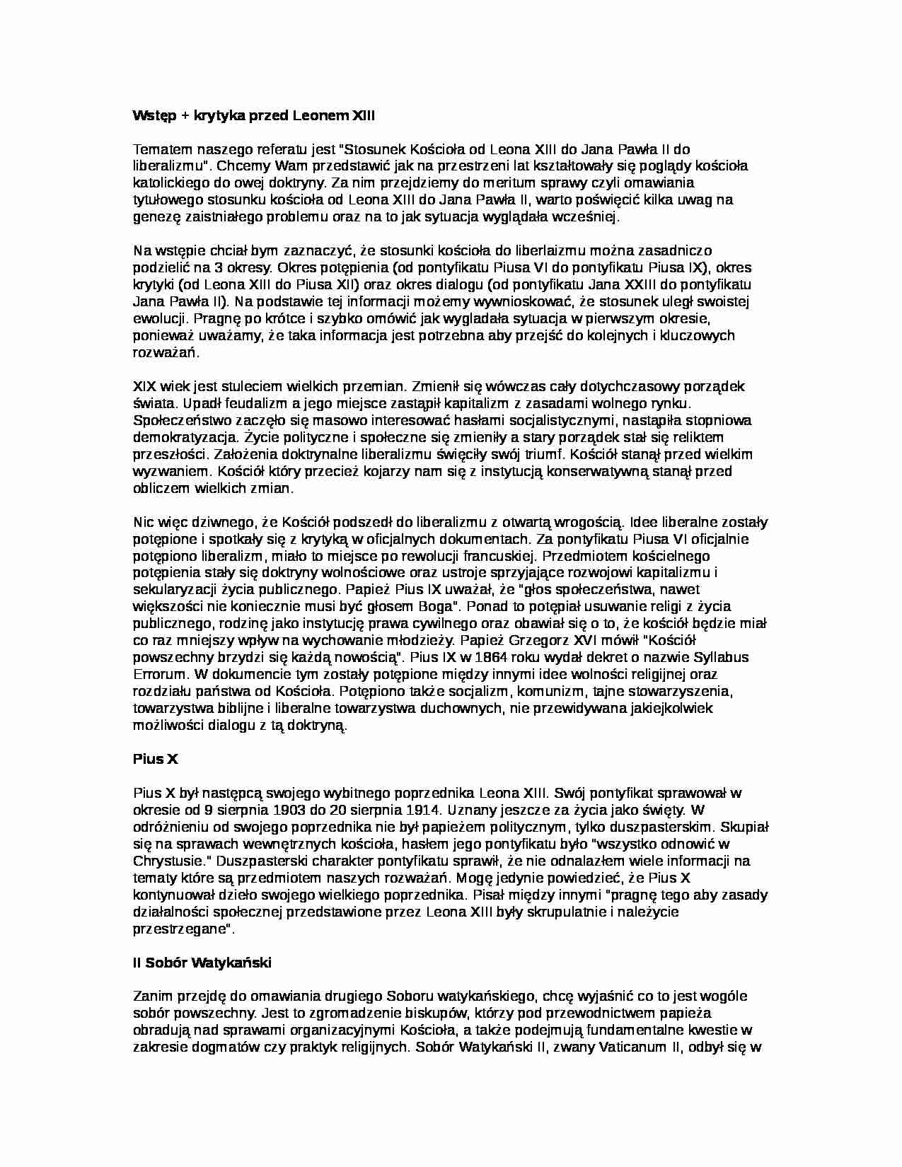 Liberalizm a stosunek Papieża - strona 1