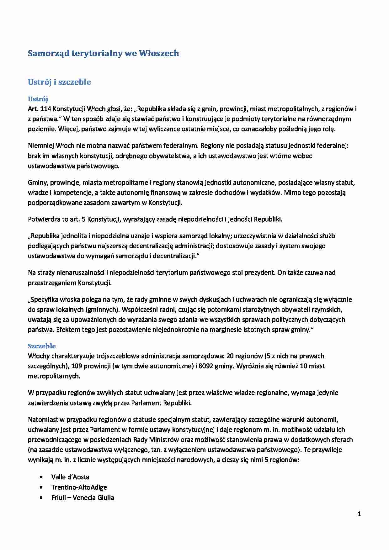 Samorząd terytorialny we Włoszech - ustrój i finanse - strona 1
