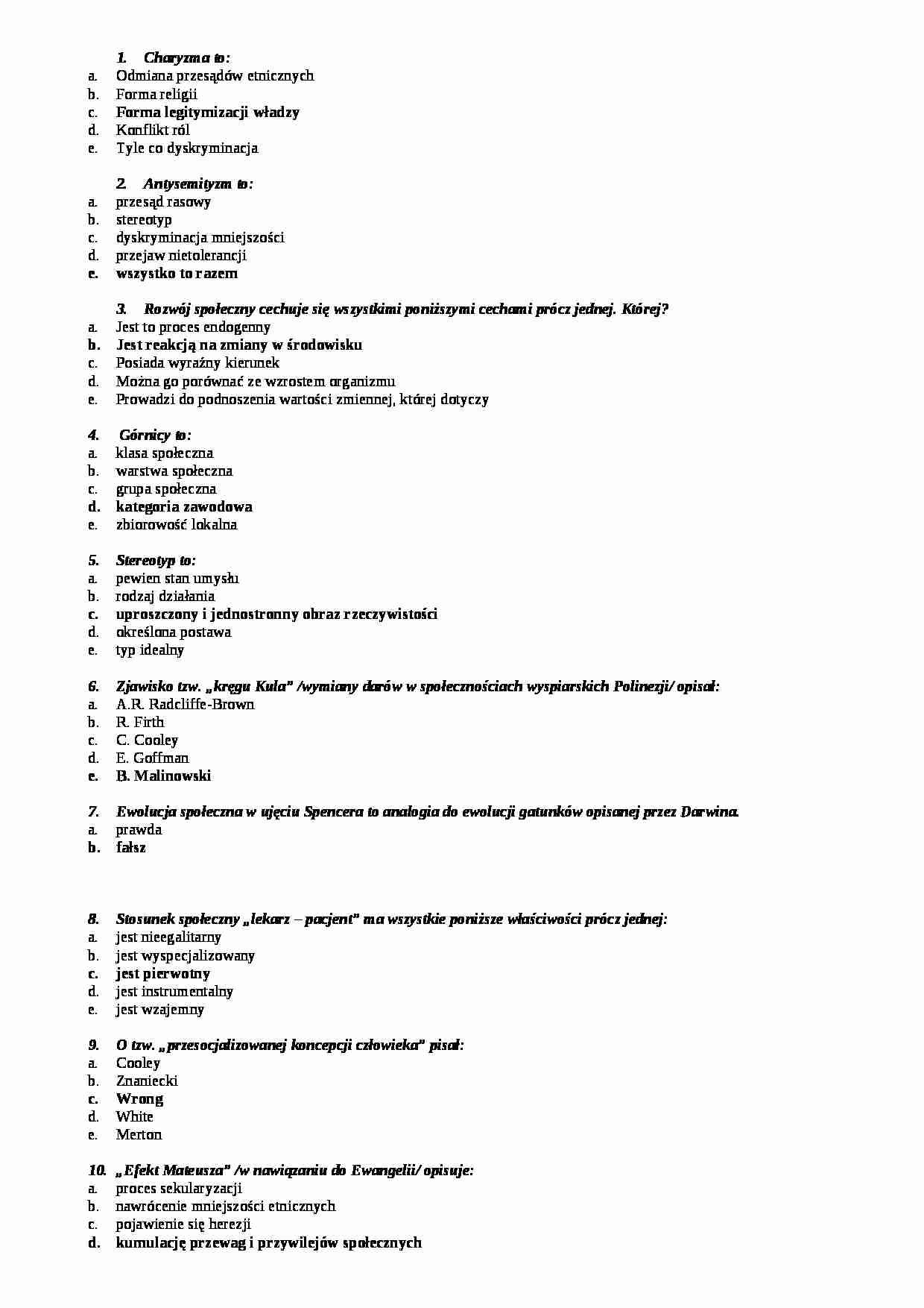 Socjologia - test - strona 1