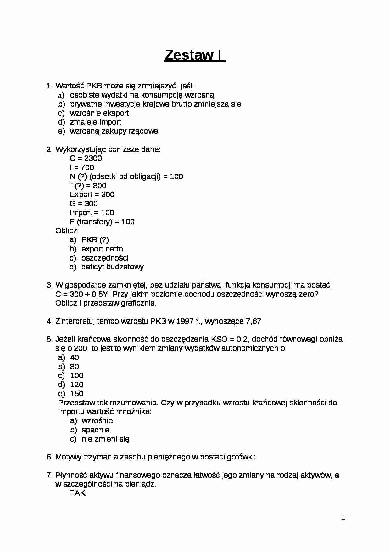 Makroekonomia - testy - strona 1
