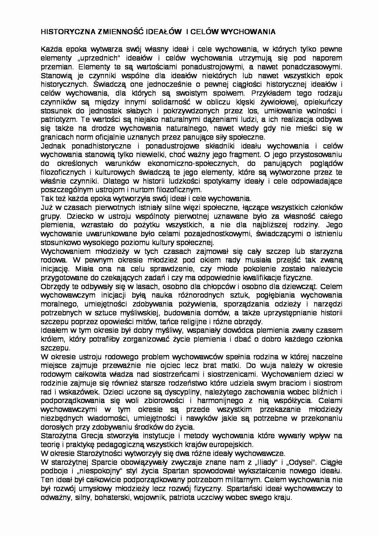 Historyczna zmienność ideałów i celów wychowania - strona 1